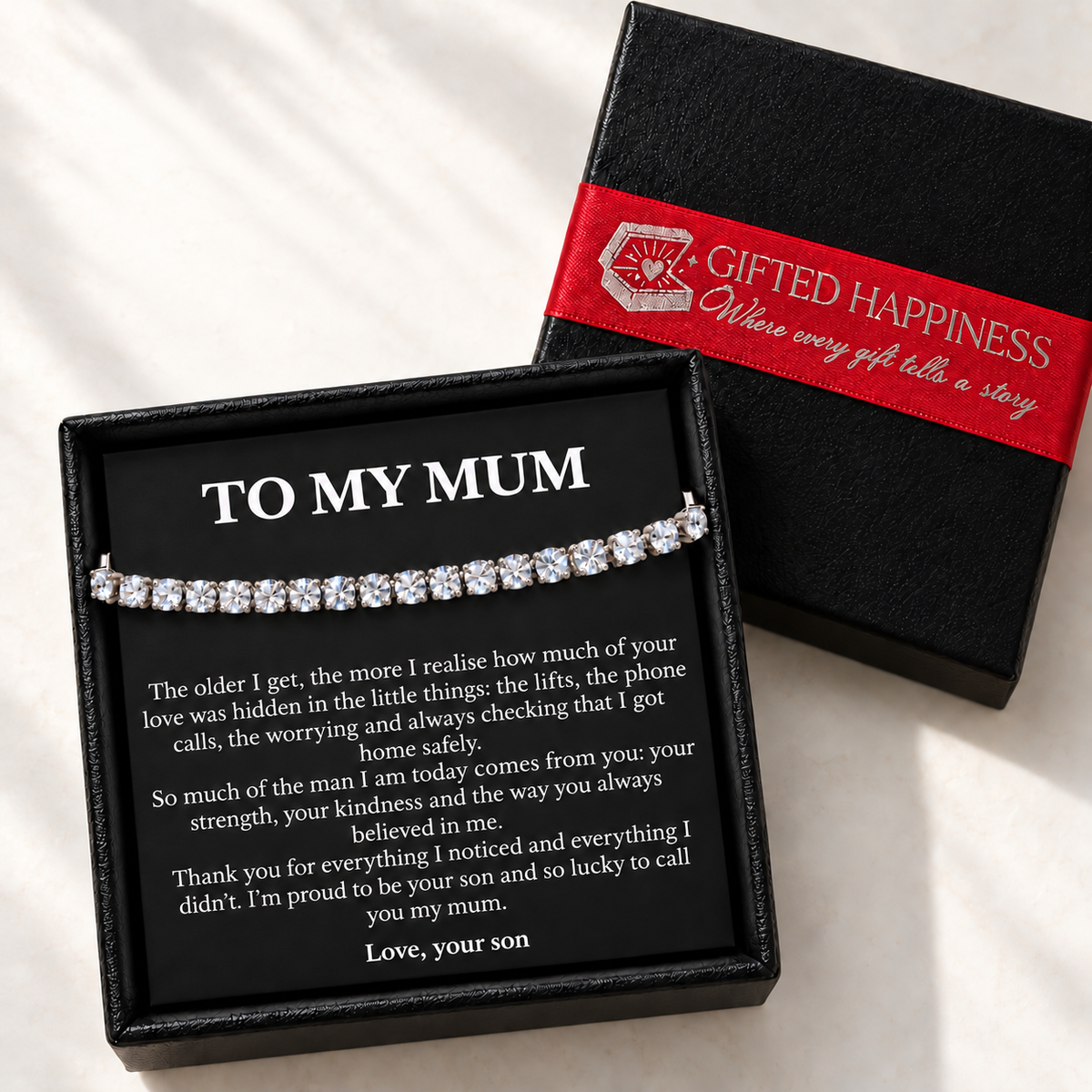 Mum Bracelet from Son with Message Card and Gift Box