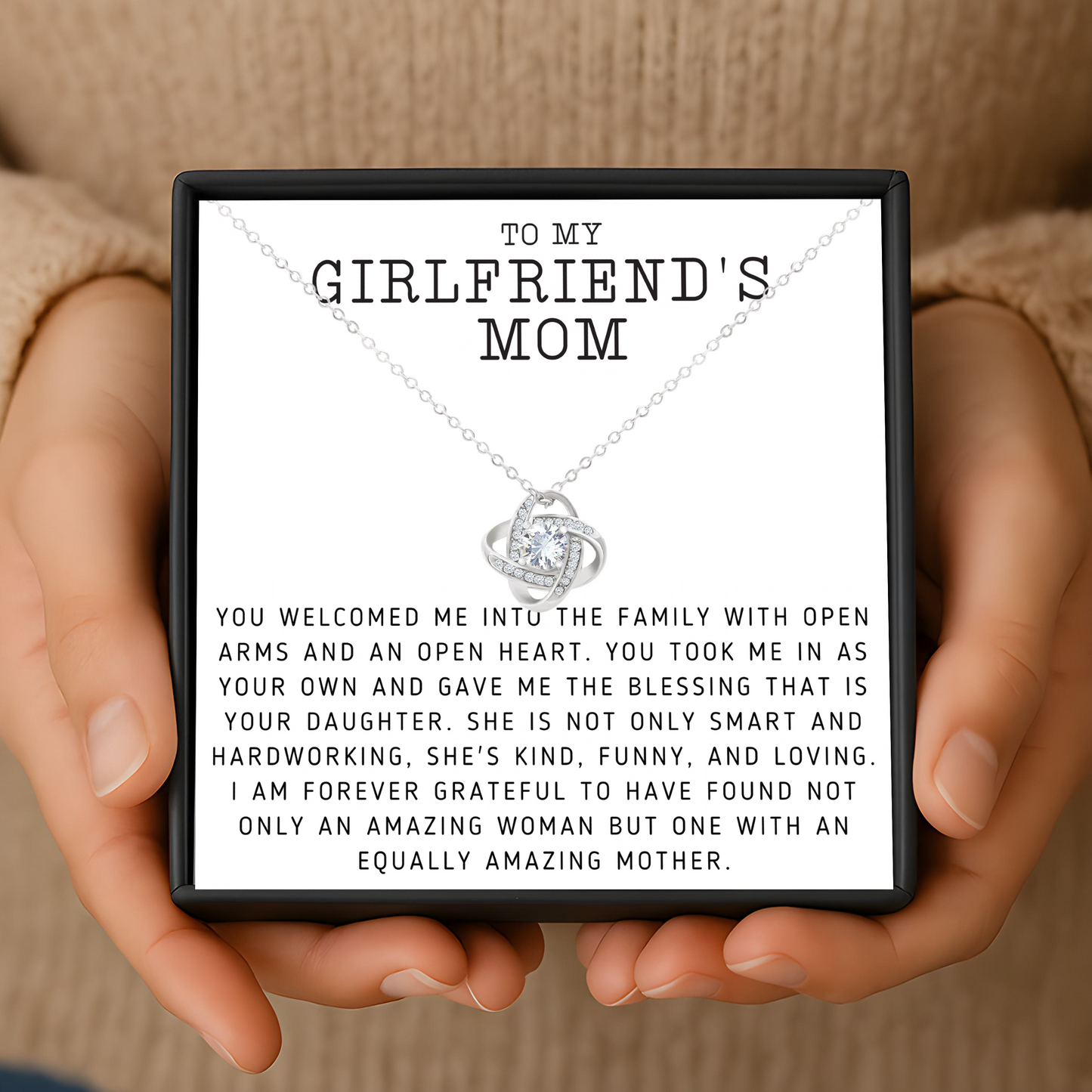 Gift Necklace for Girlfriend’s Mum from Boyfriend – Heartfelt Message Card Jewellery in Gift Box – Birthday or Christmas Present