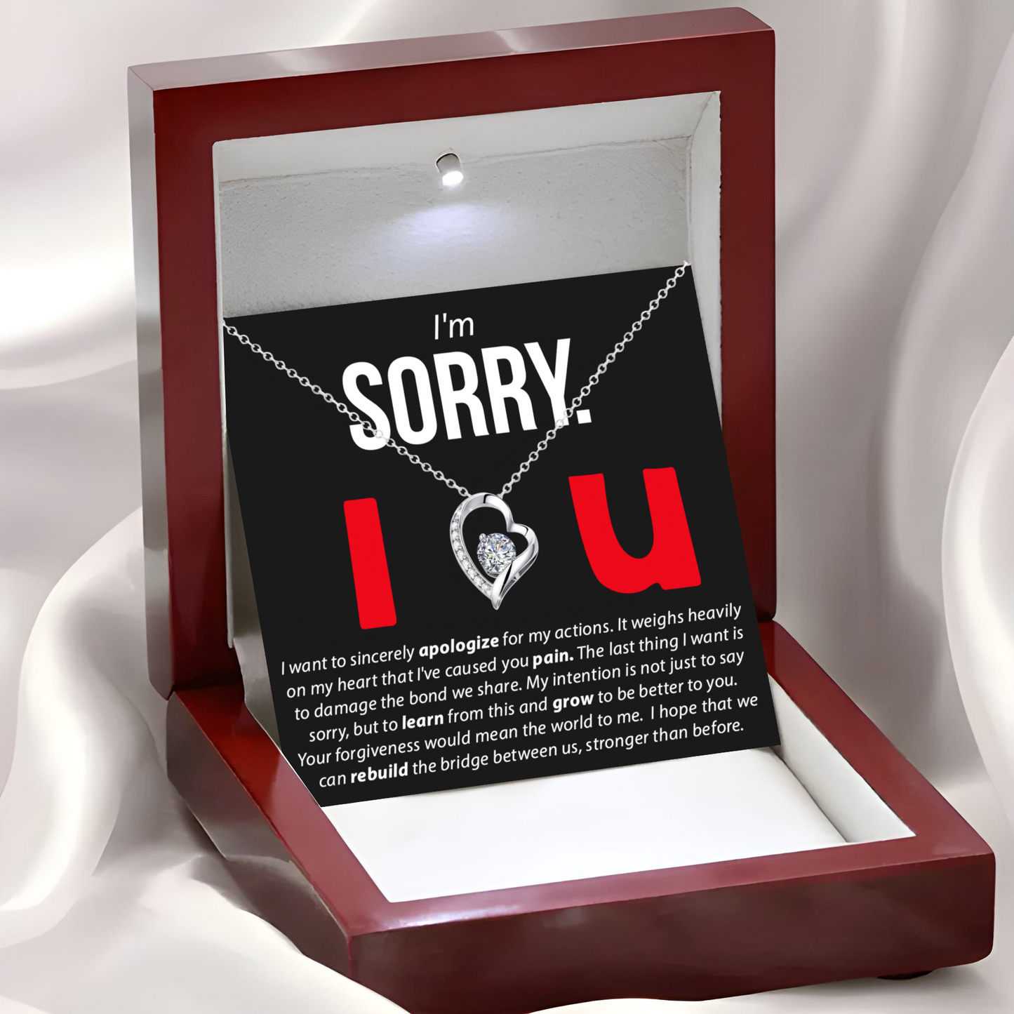 Sorry Necklace Gift Apology Gift Jewelry with Message Card for Her and LED Box