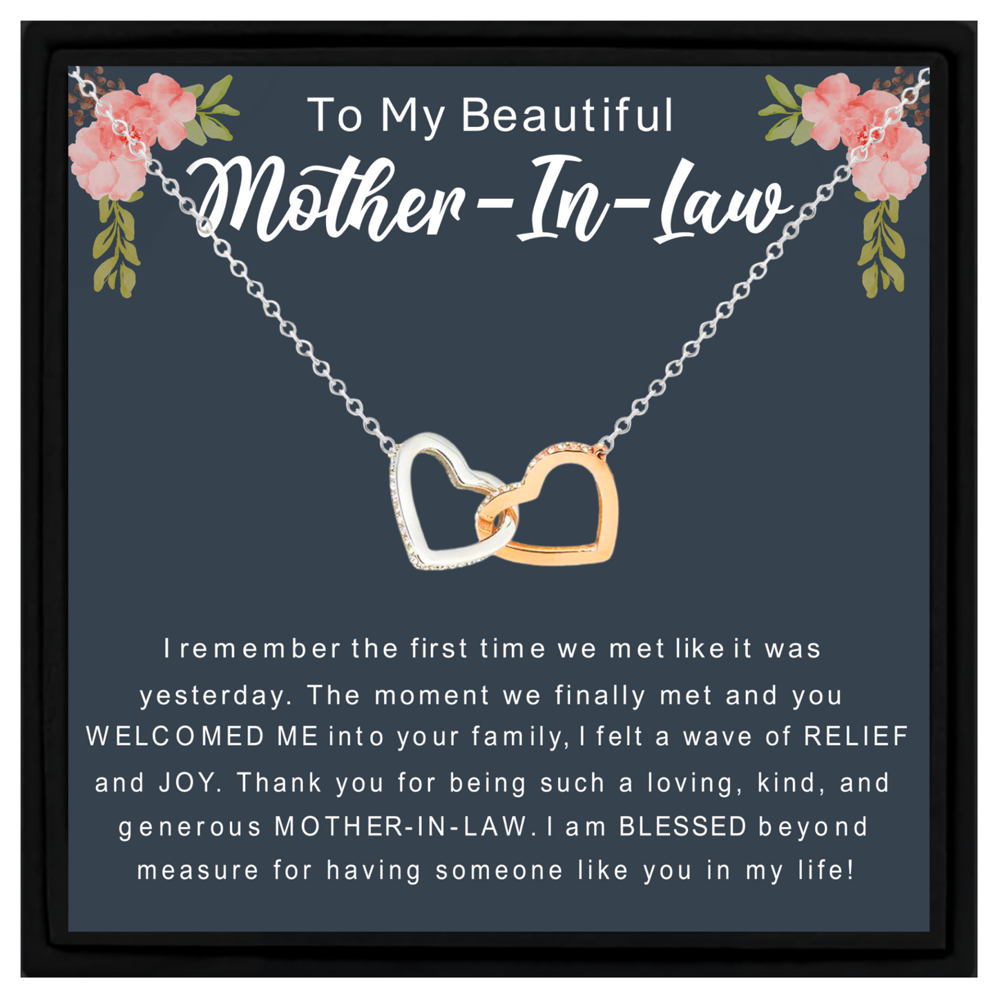 To My Beautiful Mother-in-Law Sterling Silver Interlocking Heart Necklace