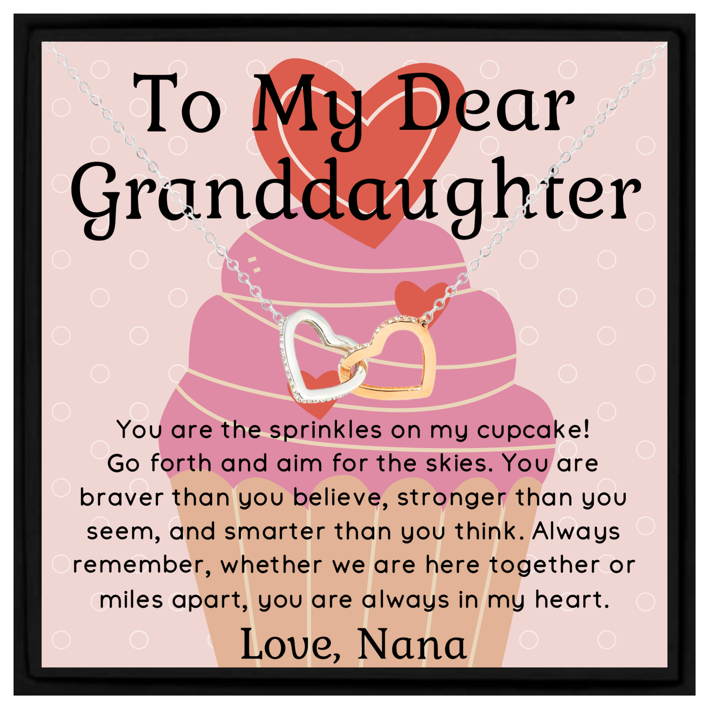 Granddaughter Necklace Gift from Nana – Interlocking Hearts Pendant with Message Card