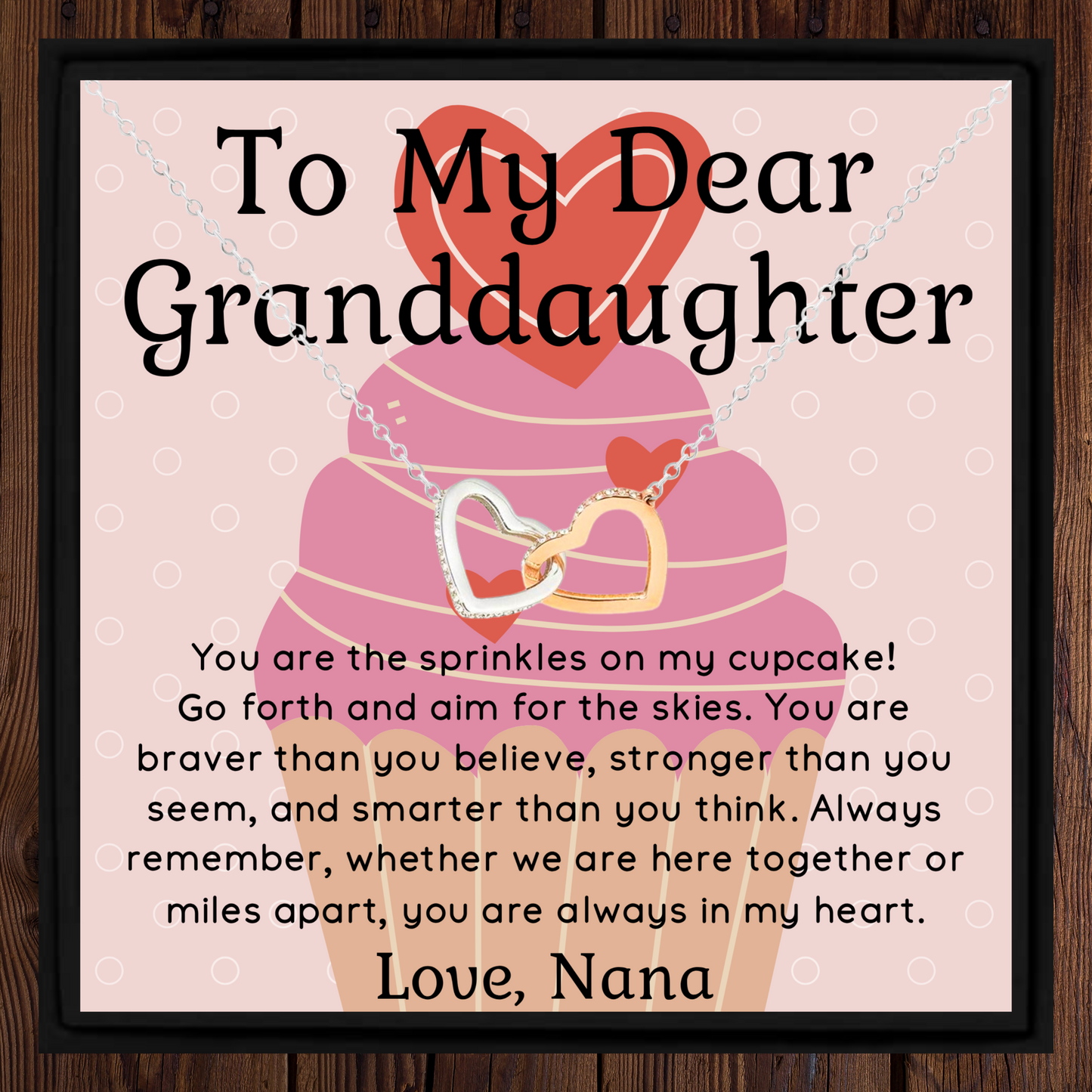 Granddaughter Necklace Gift from Nana – Interlocking Hearts Pendant with Message Card