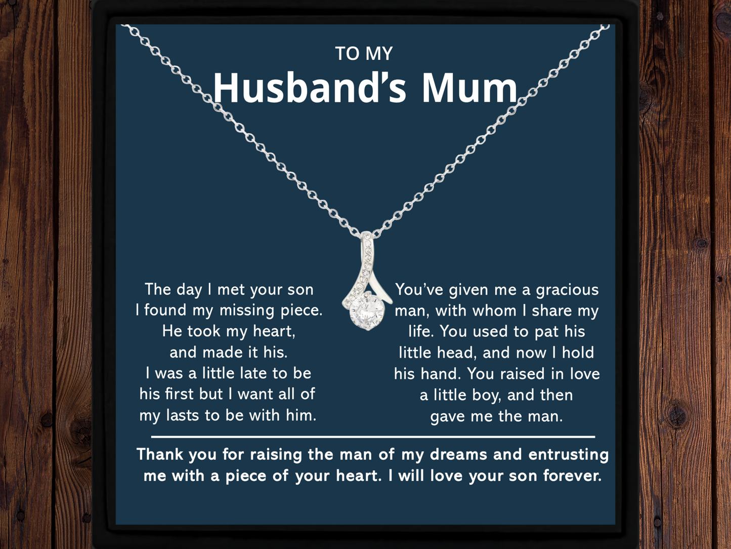 Husband's Mum Necklace – Thoughtful Gift for Mother-in-Law with Heartfelt Message, Elegant Pendant, and Gift Box