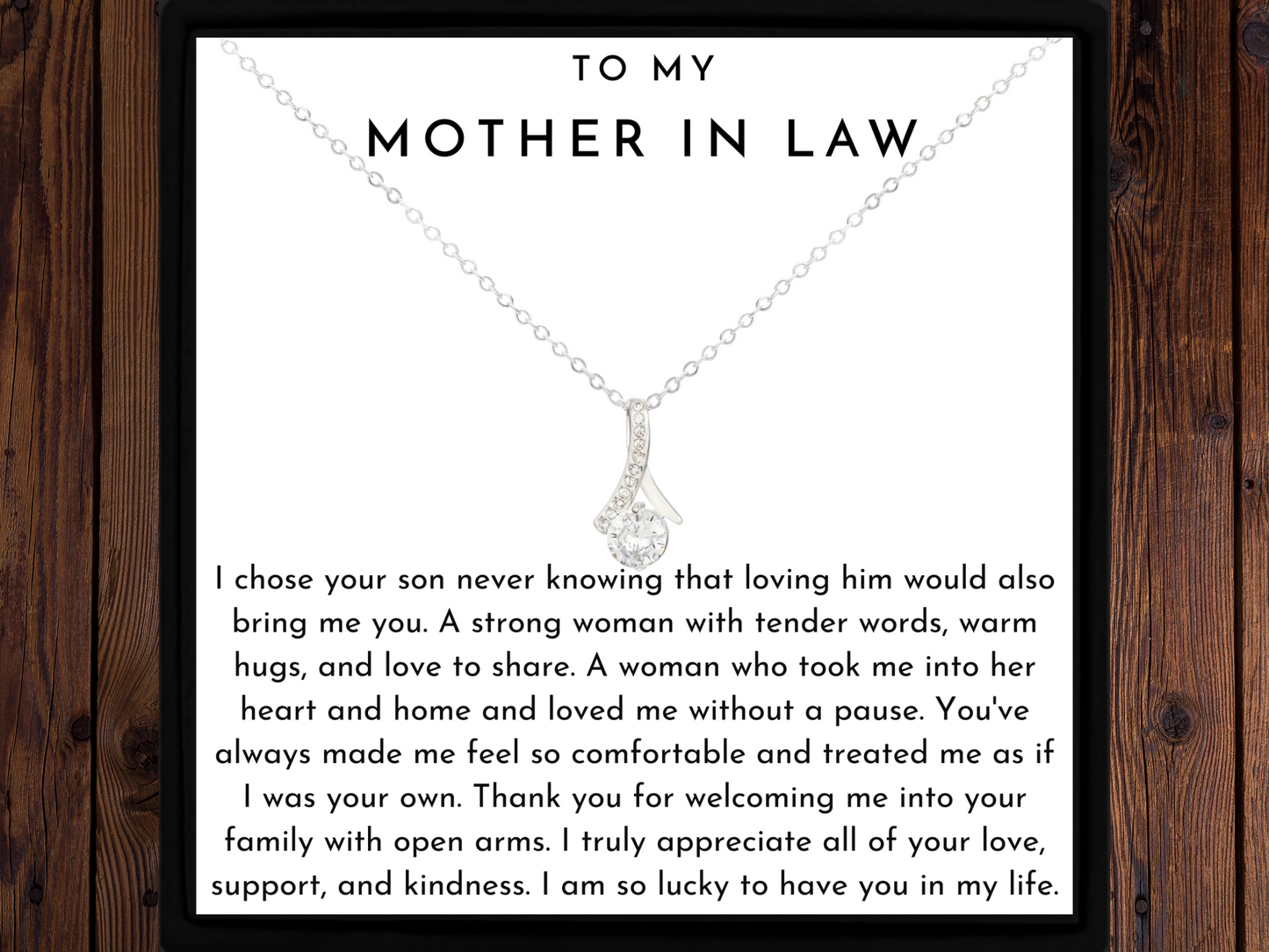 Mother-in-Law Necklace – Silver Cubic Zirconia Pendant with Sentimental Message Card
