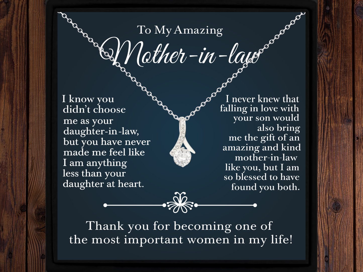 Mother-in-Law Necklace – Silver Cubic Zirconia Pendant with Sentimental Message Card