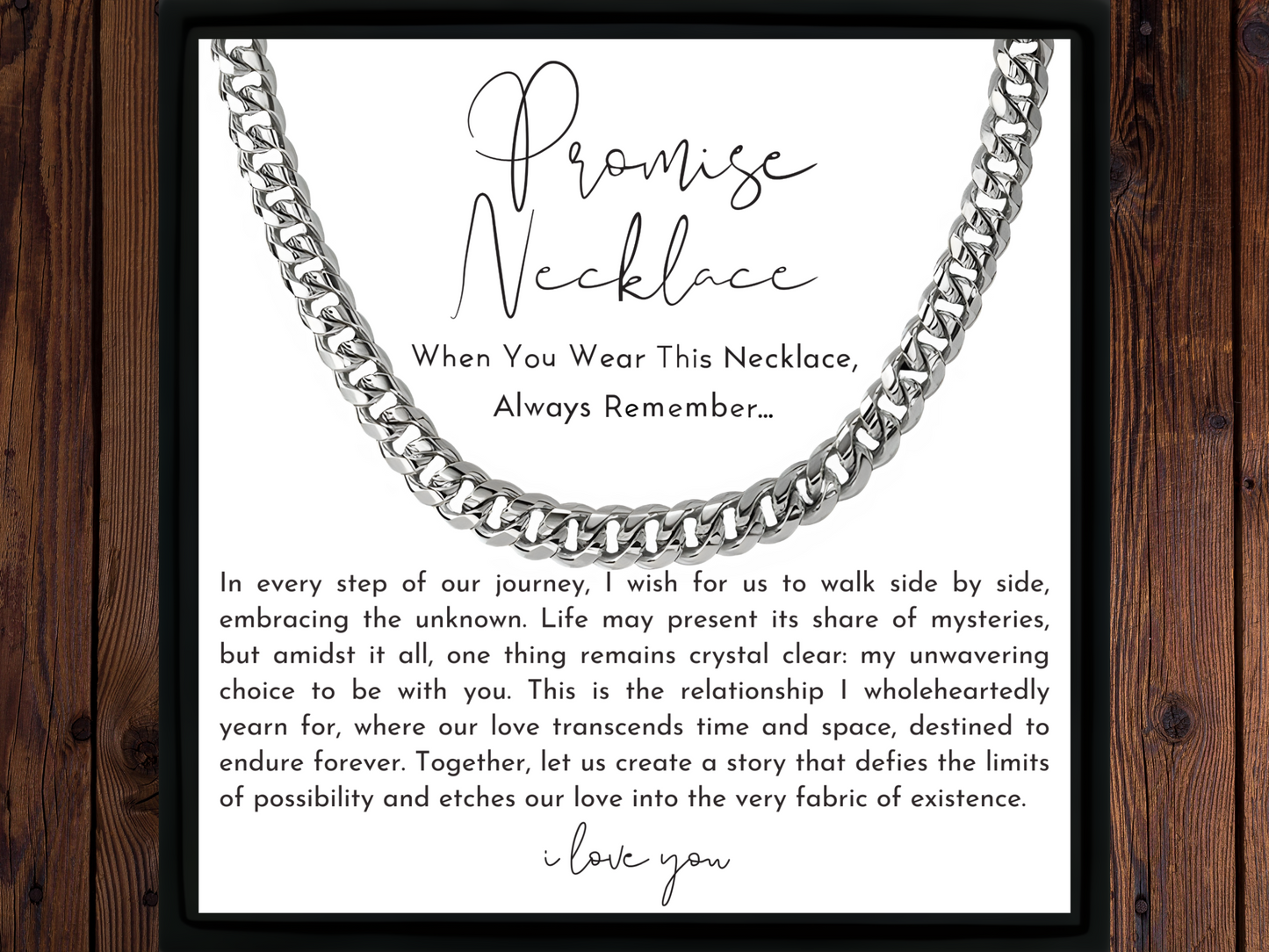 Promise Necklace for Him – Cuban Chain with Heartfelt Message Card – Anniversary, Birthday, Christmas Gift
