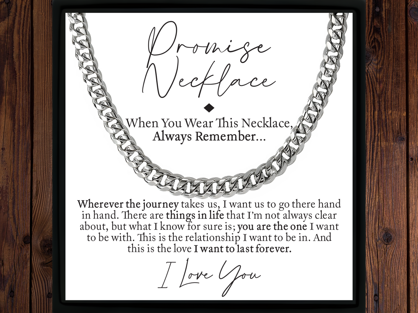 Promise Necklace for Him – Cuban Chain with Heartfelt Message Card – Anniversary, Birthday, Christmas Gift