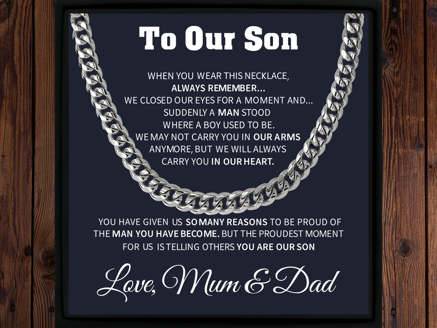 To Our Son Cuban Chain Necklace – Gift from Mum and Dad with Message Card and Gift Box