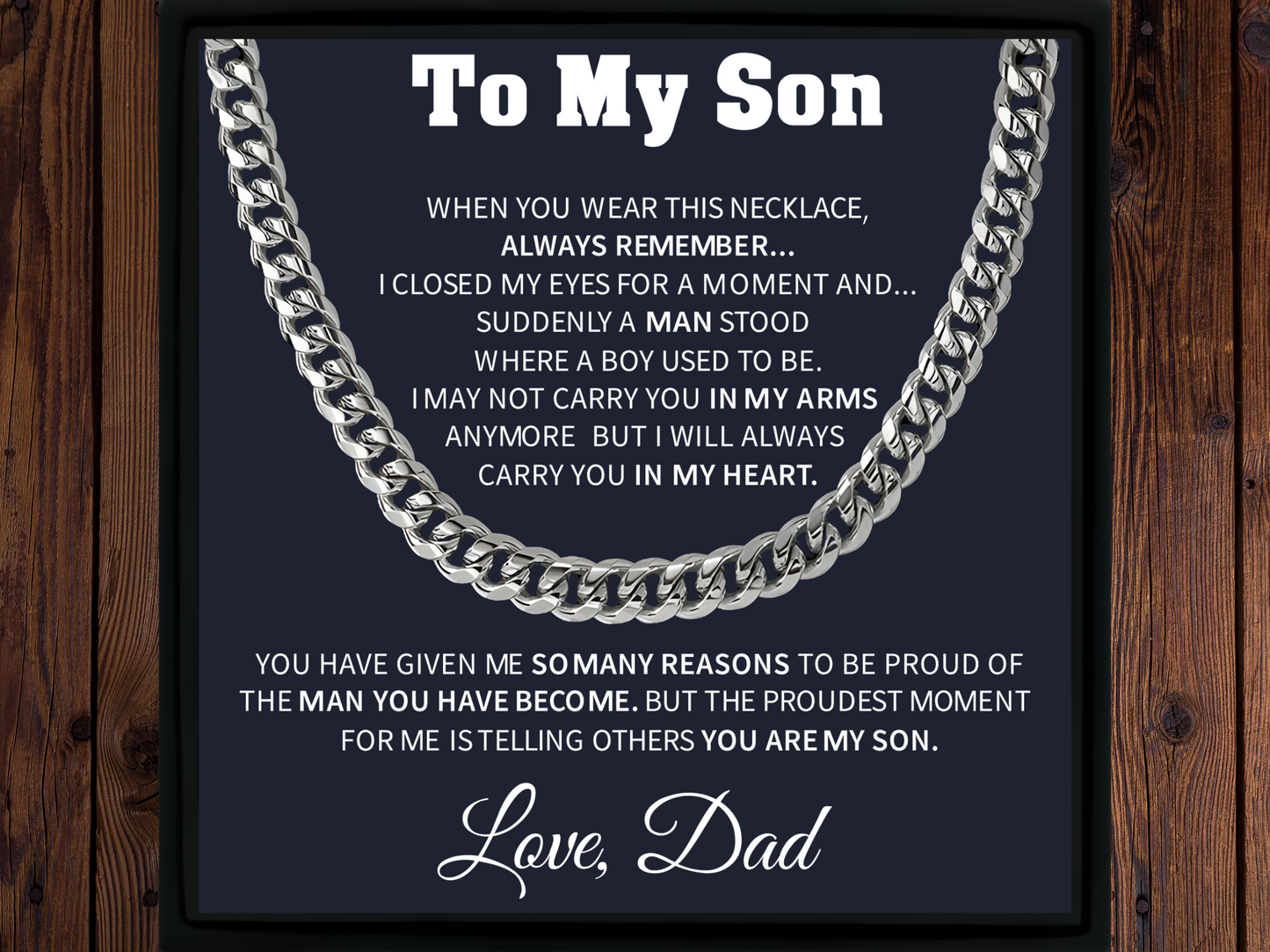 To My Son Cuban Chain Necklace – Meaningful Gift from Dad with Message Card and Gift Box