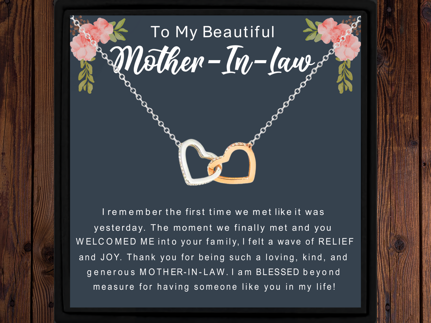 To My Beautiful Mother-in-Law Sterling Silver Interlocking Heart Necklace