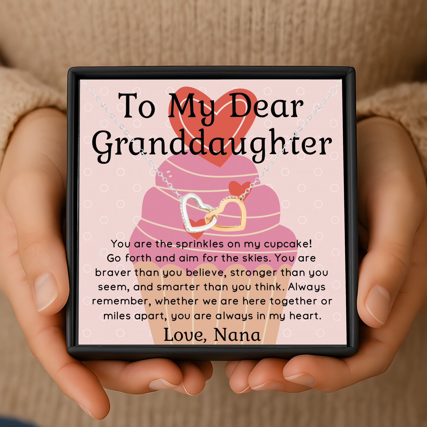 Granddaughter Necklace Gift from Nana – Interlocking Hearts Pendant with Message Card