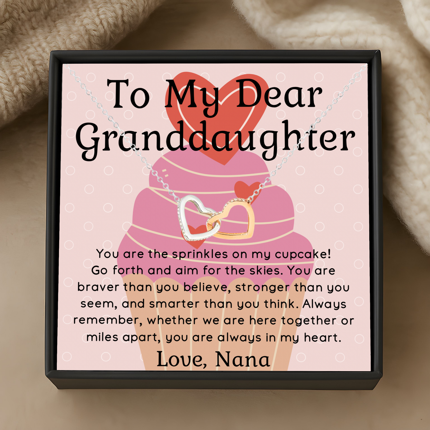 Granddaughter Necklace Gift from Nana – Interlocking Hearts Pendant with Message Card