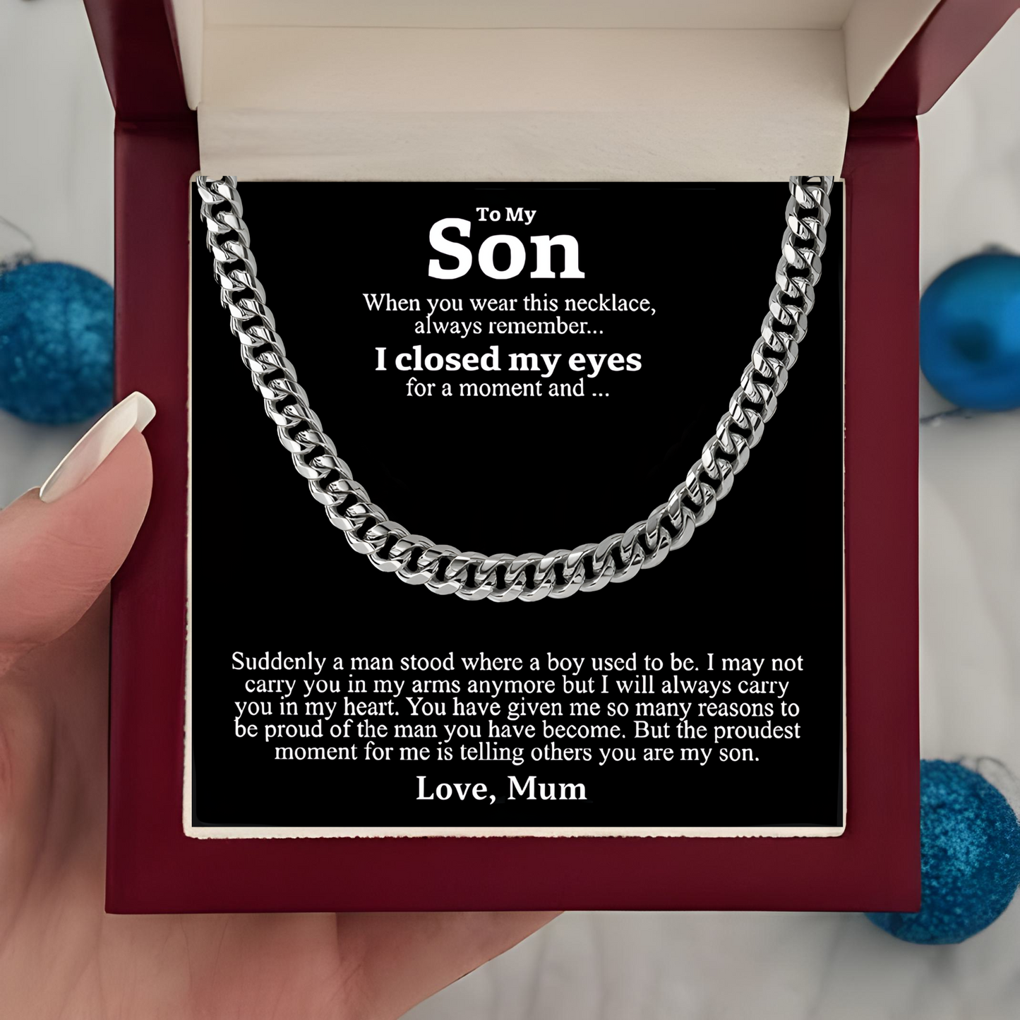 Gift for Son from Mum Necklace Luxury Men's Cuban Link Chain Necklace with LED Gift Box