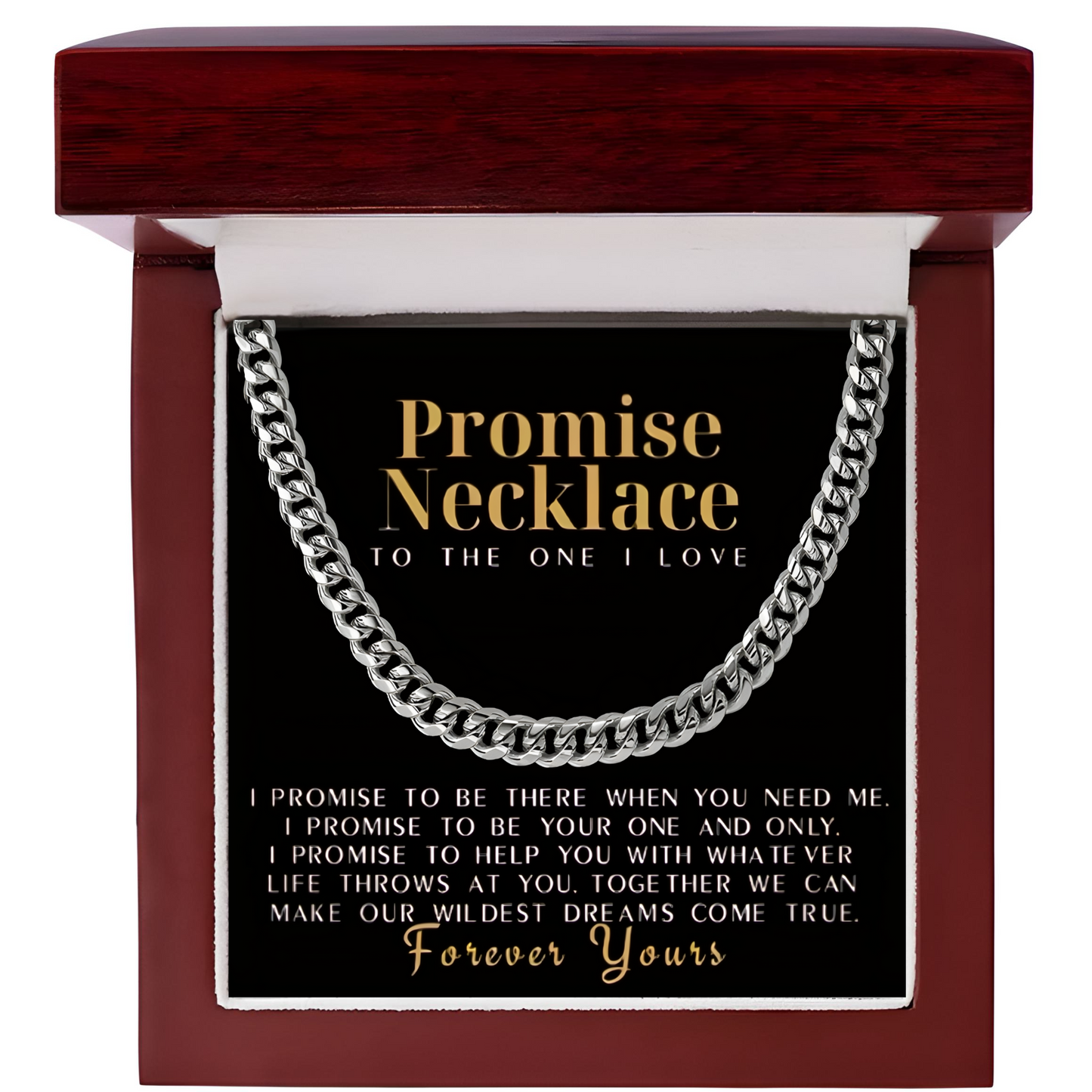 Promise Necklace Luxury Men's Cuban Link Chain Necklace with LED Gift Box