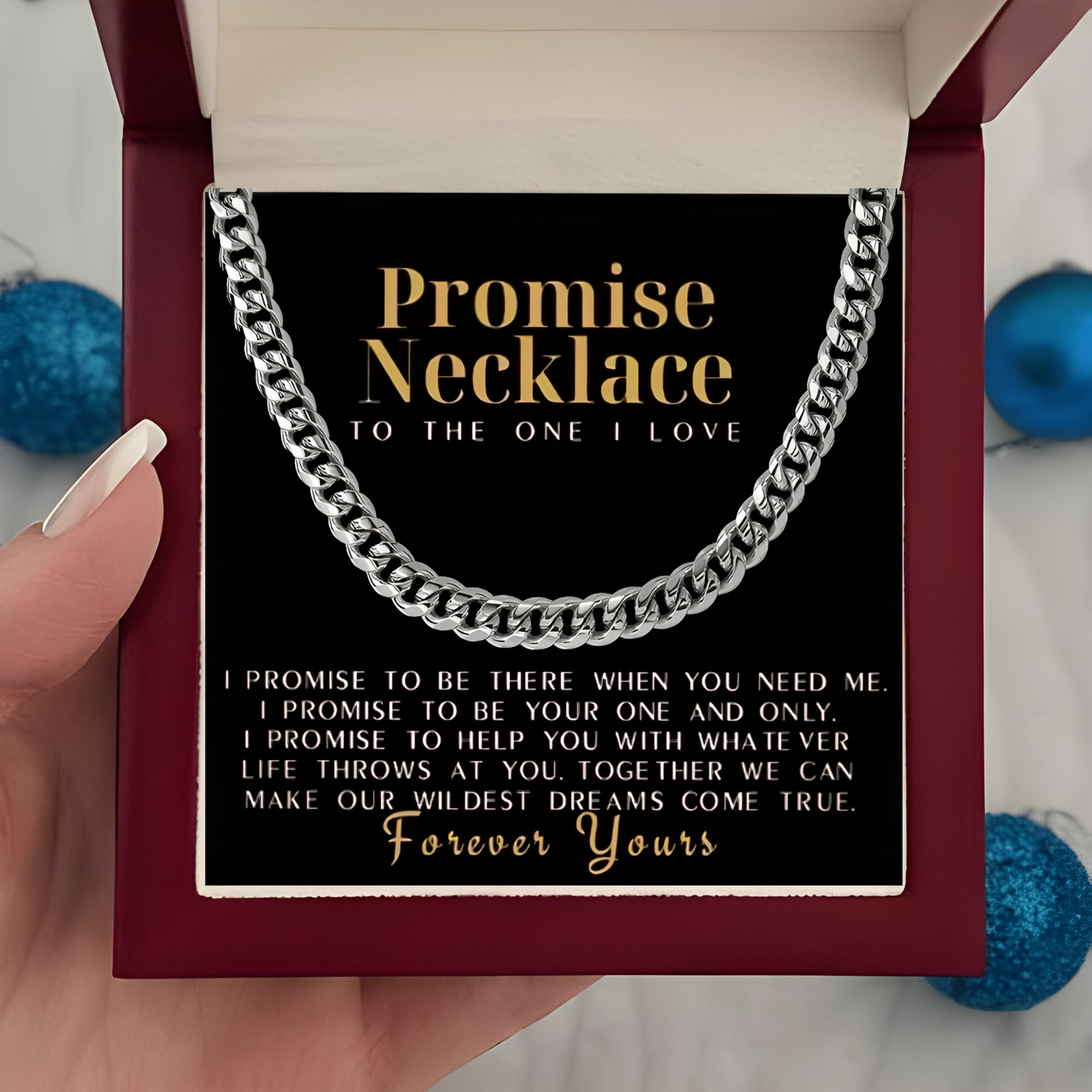 Promise Necklace Luxury Men's Cuban Link Chain Necklace with LED Gift Box