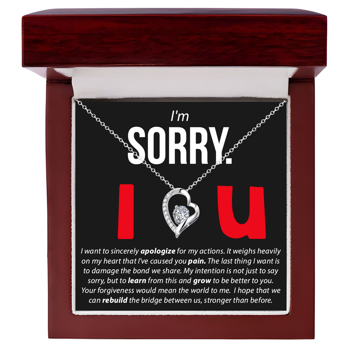 Sorry Necklace Gift Apology Gift Jewelry with Message Card for Her and LED Box