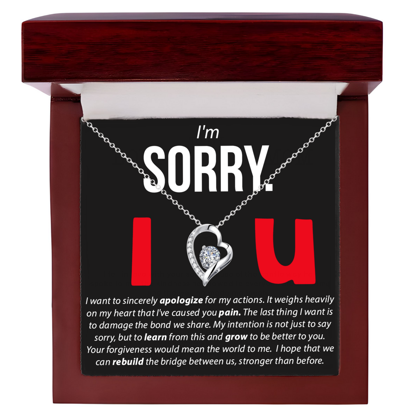 Sorry Necklace Gift Apology Gift Jewelry with Message Card for Her and LED Box