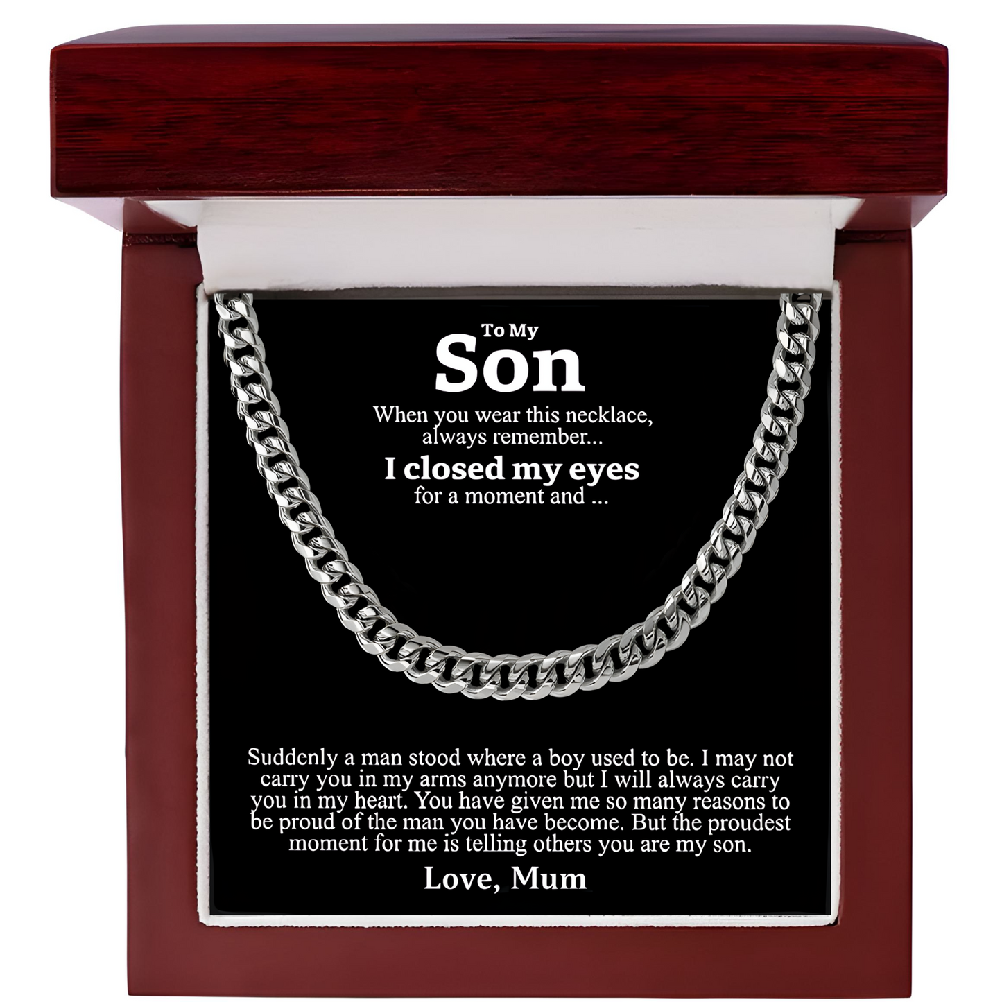 Gift for Son from Mum Necklace Luxury Men's Cuban Link Chain Necklace with LED Gift Box