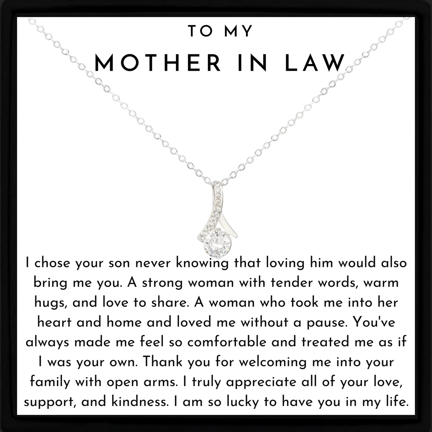 Mother-in-Law Necklace – Silver Cubic Zirconia Pendant with Sentimental Message Card