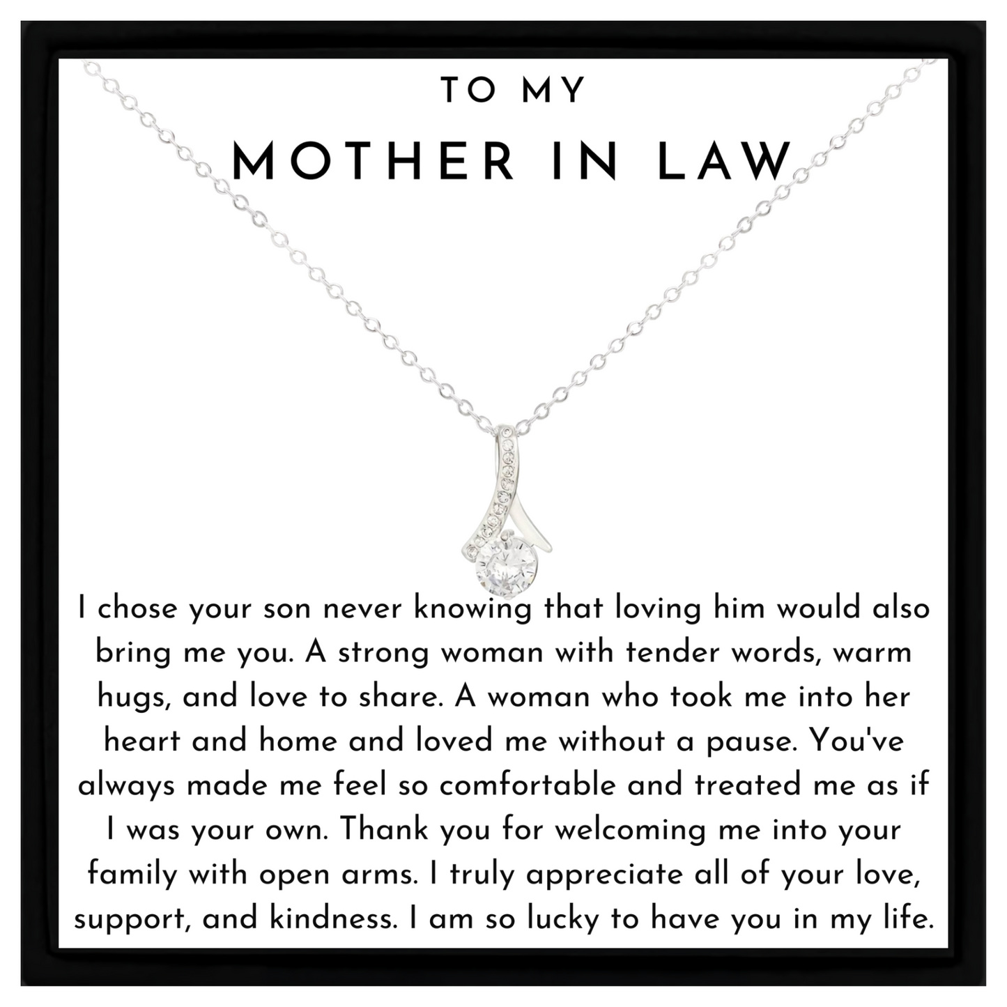 Mother-in-Law Necklace – Silver Cubic Zirconia Pendant with Sentimental Message Card