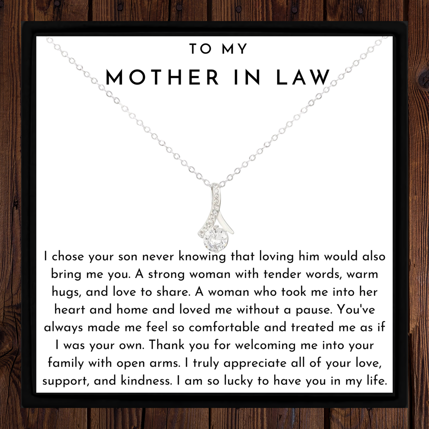 Mother-in-Law Necklace – Silver Cubic Zirconia Pendant with Sentimental Message Card