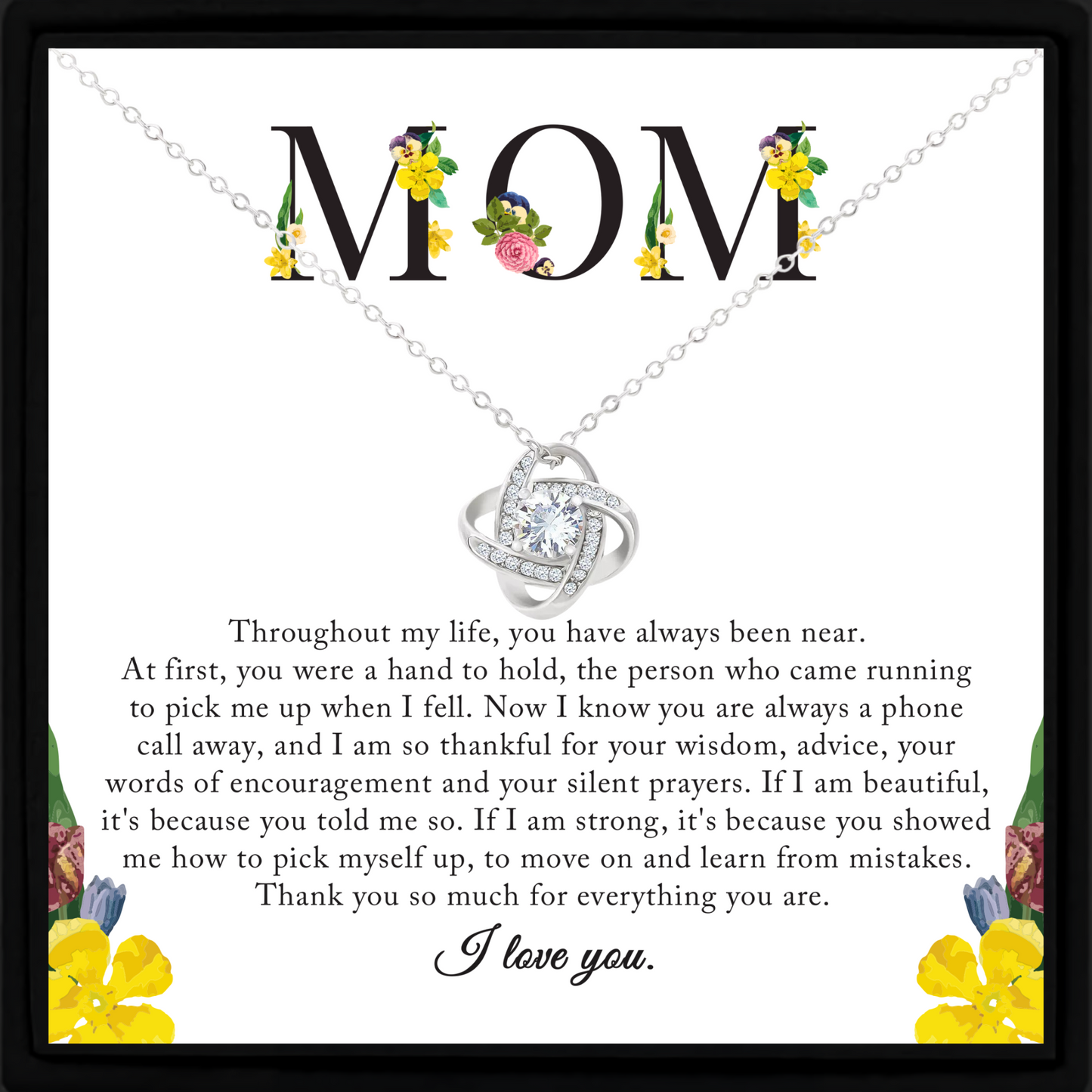 Mom Necklace Gift Love Knot Cubic Zirconia Pendant Jewellery with Message Card – Mother's Day, Birthday, Christmas Gift for Mum