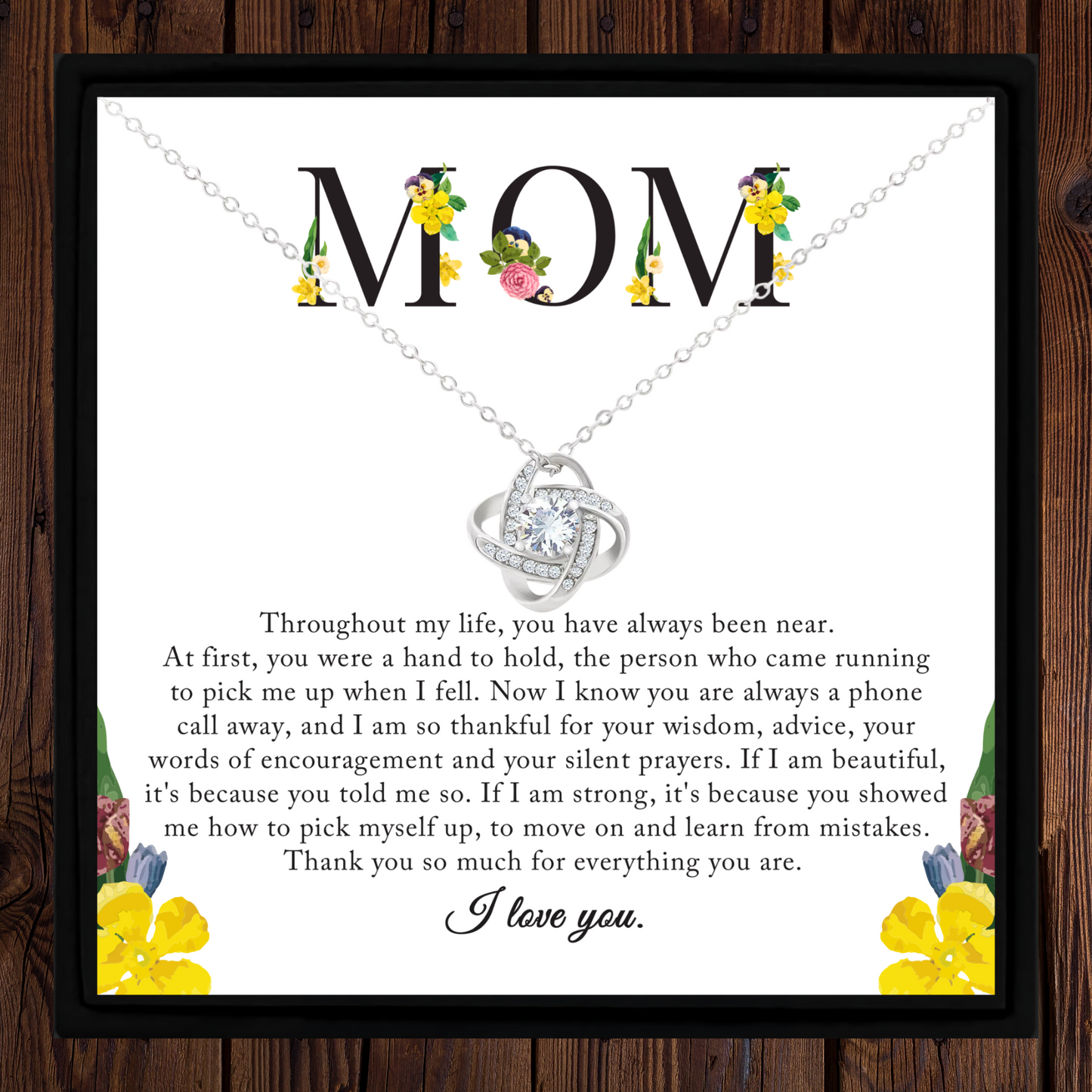 Mom Necklace Gift Love Knot Cubic Zirconia Pendant Jewellery with Message Card – Mother's Day, Birthday, Christmas Gift for Mum