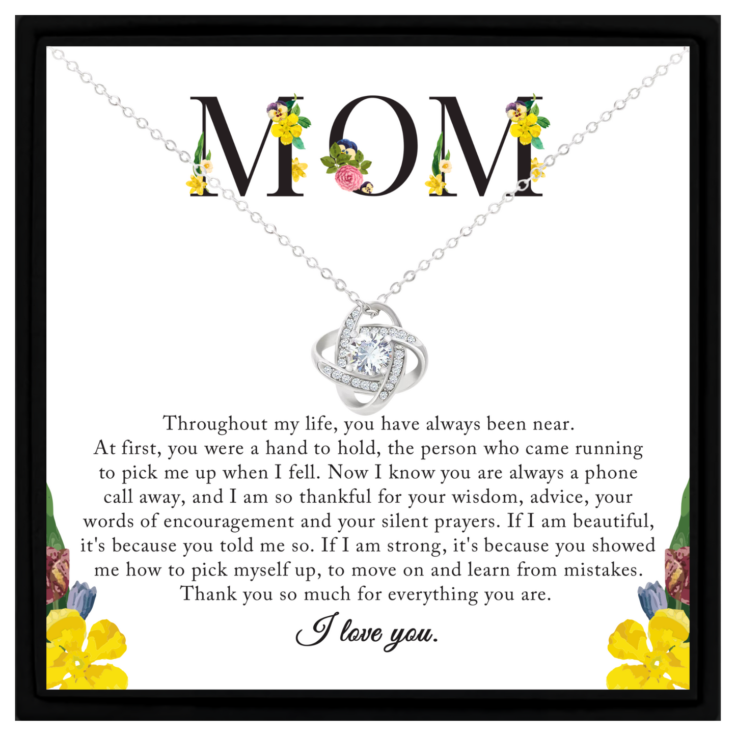 Mom Necklace Gift Love Knot Cubic Zirconia Pendant Jewellery with Message Card – Mother's Day, Birthday, Christmas Gift for Mum