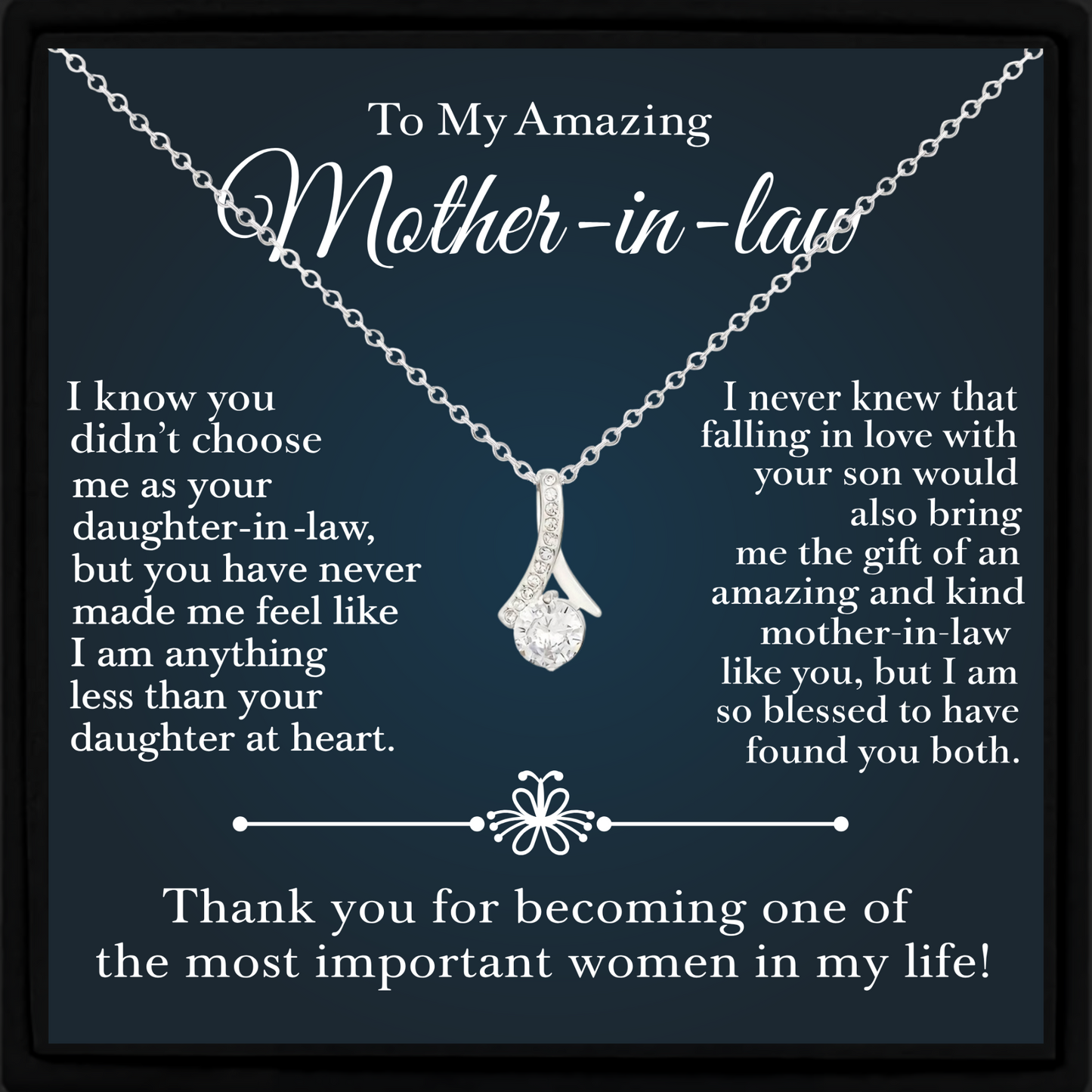 Mother-in-Law Necklace – Silver Cubic Zirconia Pendant with Sentimental Message Card