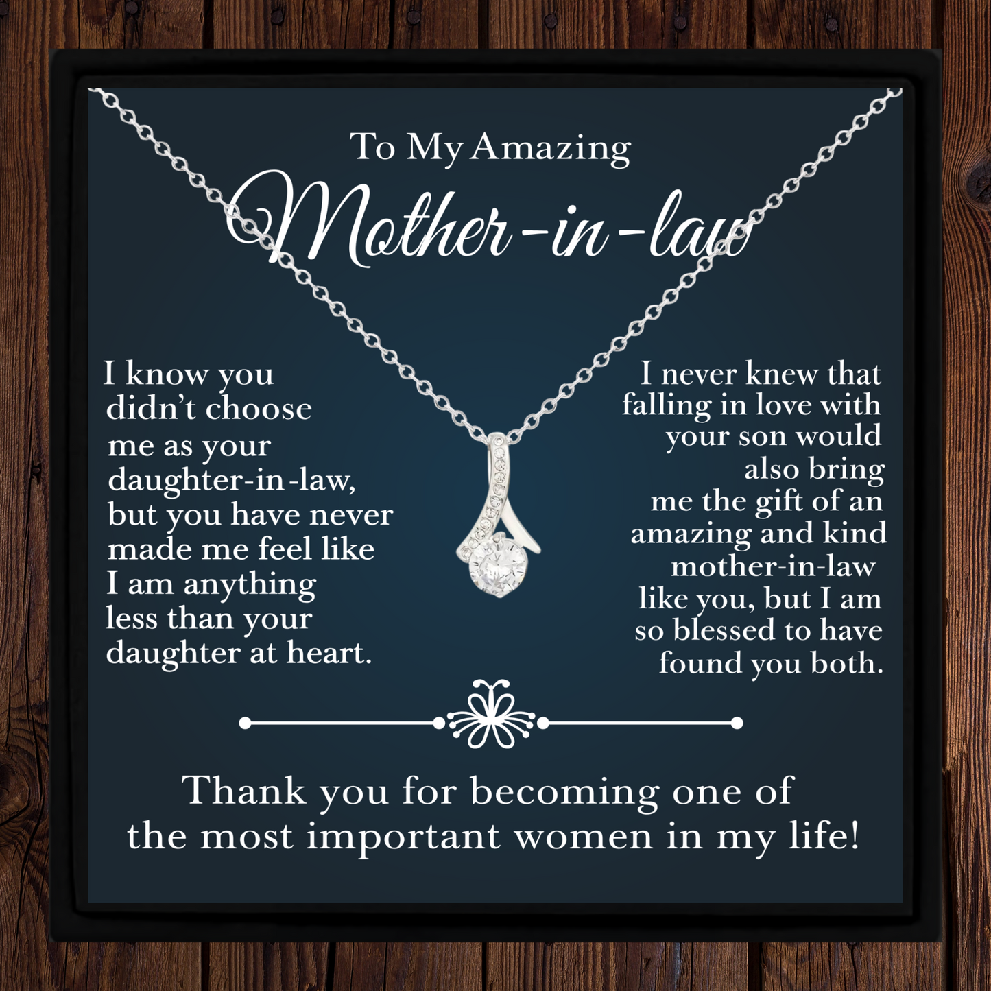 Mother-in-Law Necklace – Silver Cubic Zirconia Pendant with Sentimental Message Card