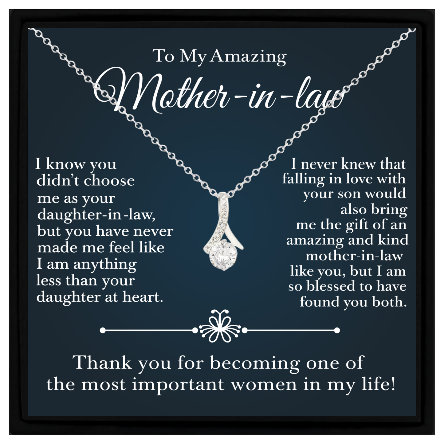 Mother-in-Law Necklace – Silver Cubic Zirconia Pendant with Sentimental Message Card