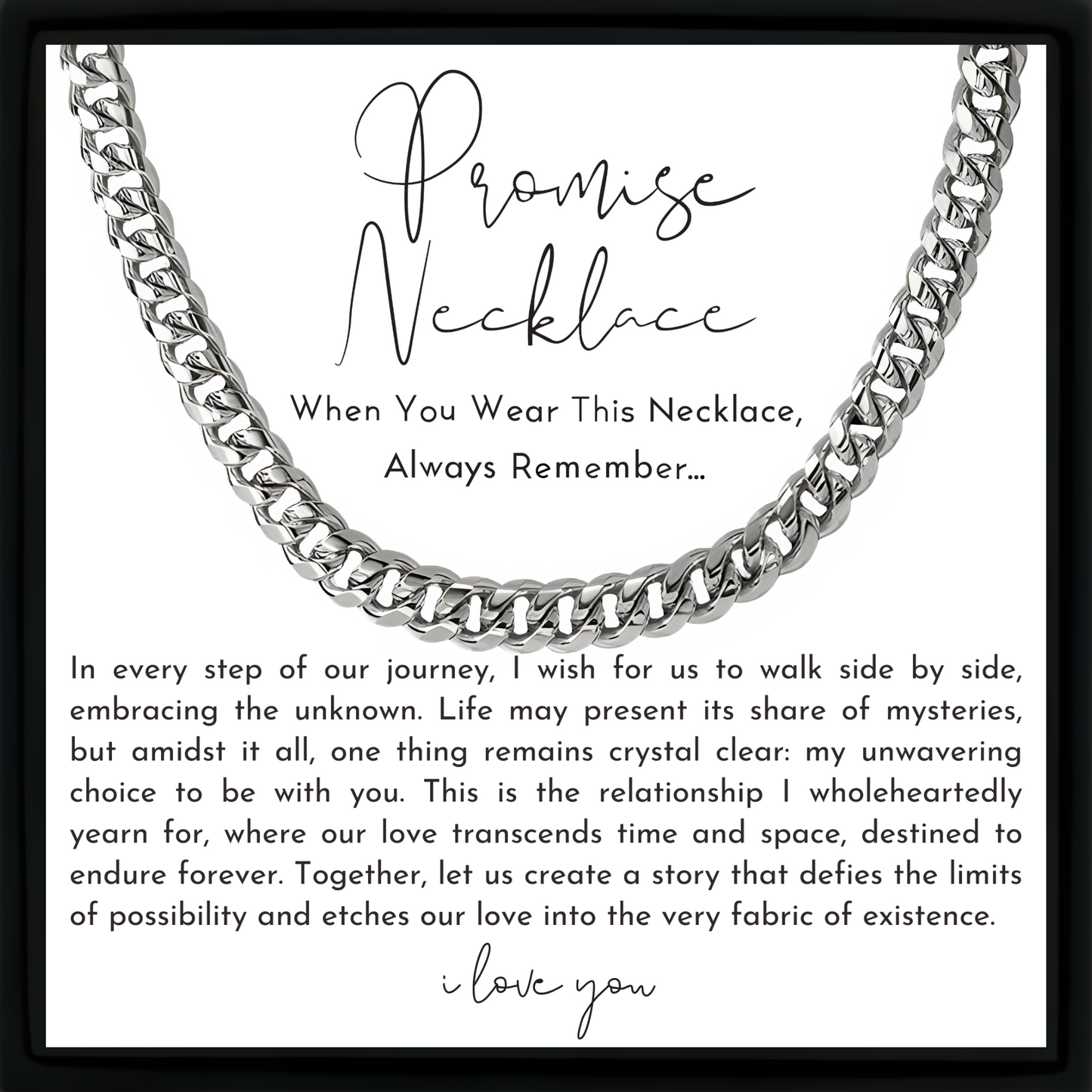 Promise Necklace for Him – Cuban Chain with Heartfelt Message Card – Anniversary, Birthday, Christmas Gift
