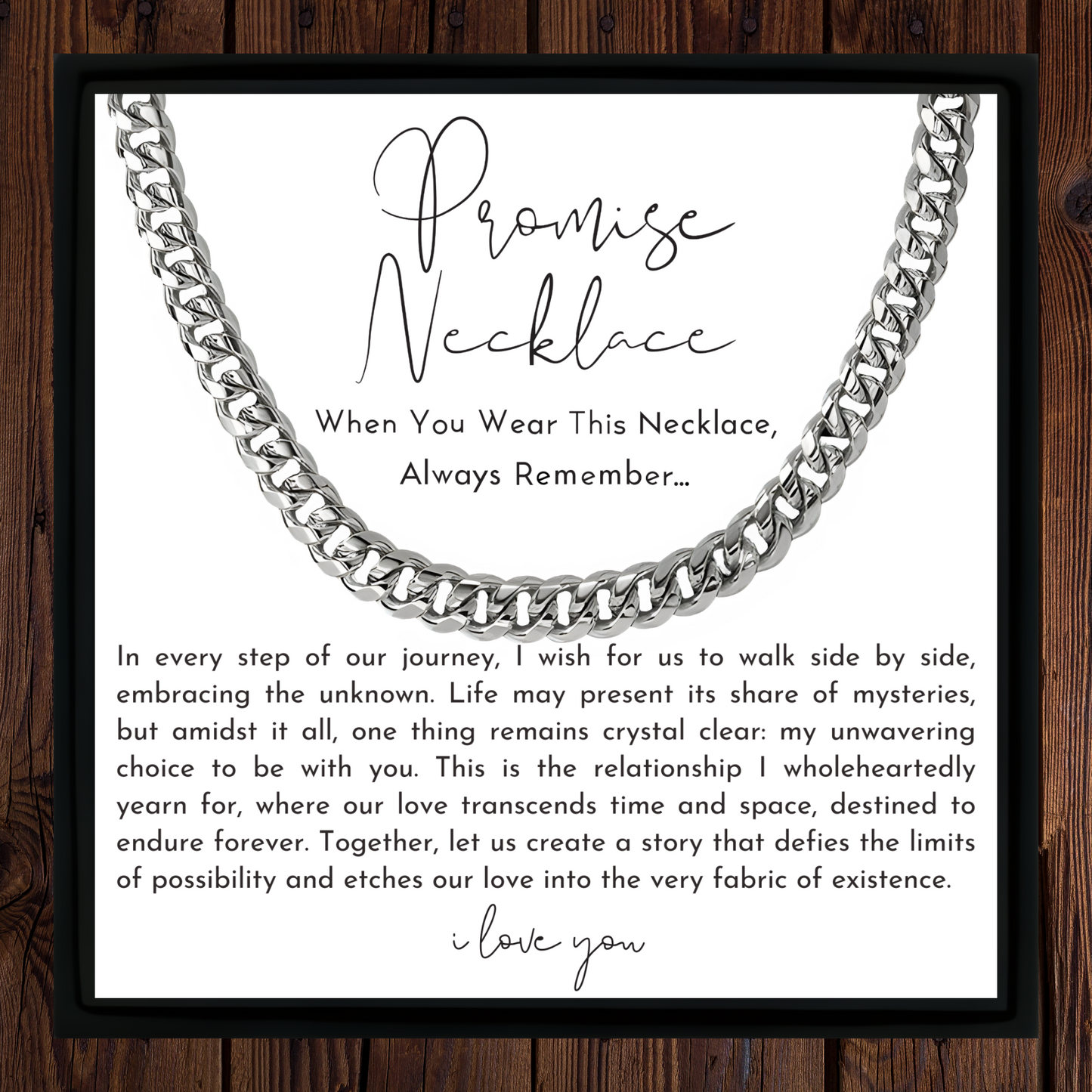 Promise Necklace for Him – Cuban Chain with Heartfelt Message Card – Anniversary, Birthday, Christmas Gift