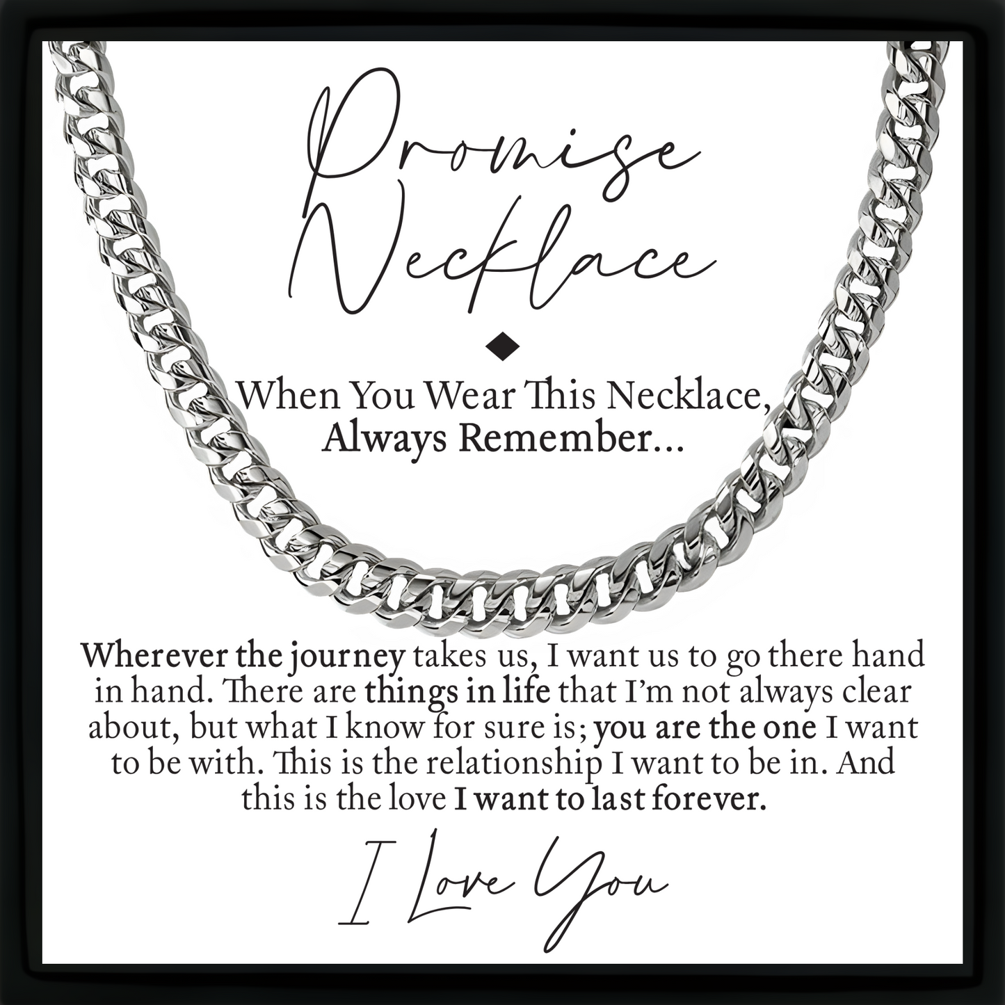 Promise Necklace for Him – Cuban Chain with Heartfelt Message Card – Anniversary, Birthday, Christmas Gift