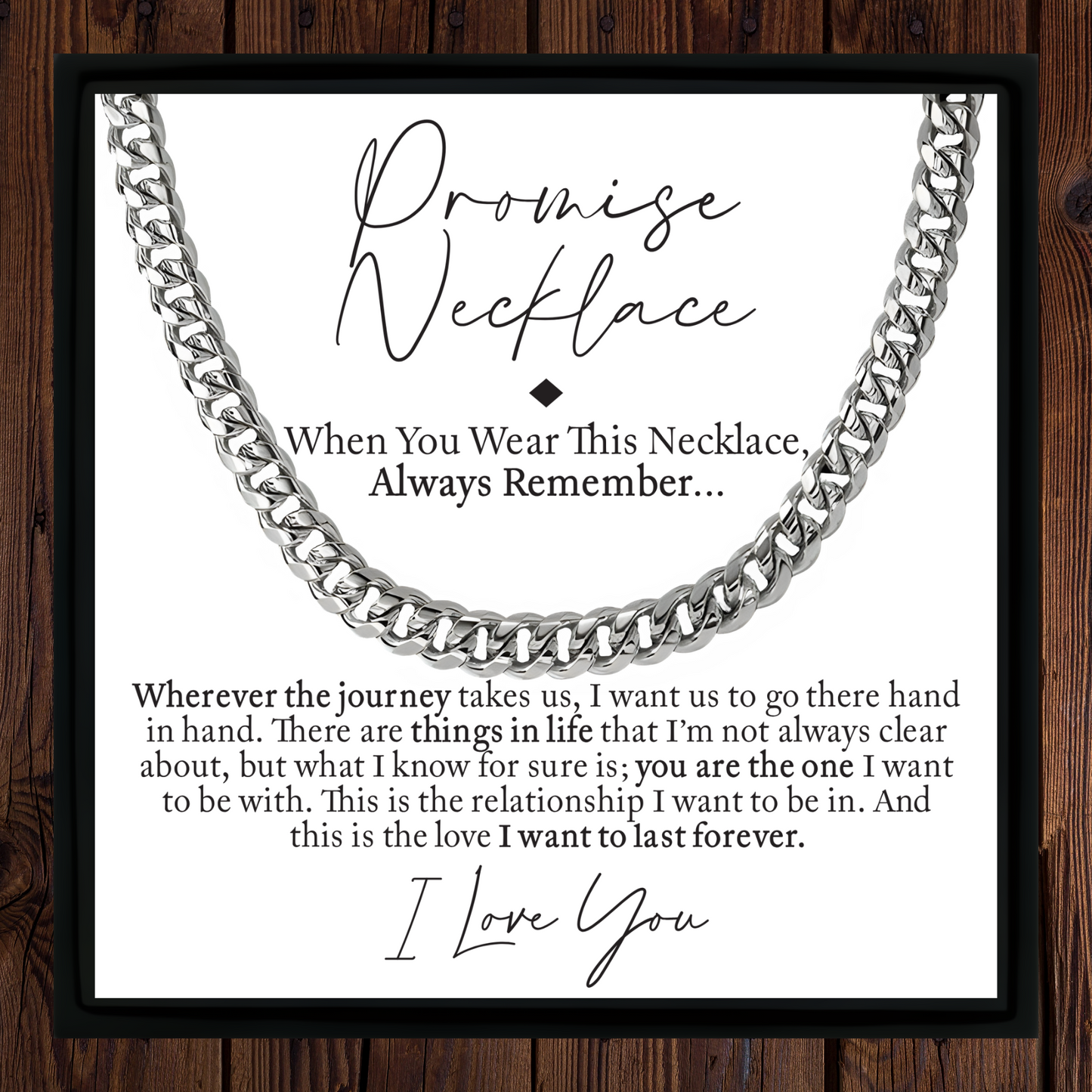 Promise Necklace for Him – Cuban Chain with Heartfelt Message Card – Anniversary, Birthday, Christmas Gift