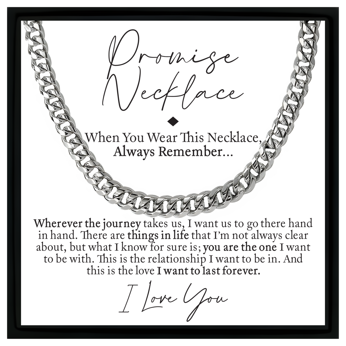 Promise Necklace for Him – Cuban Chain with Heartfelt Message Card – Anniversary, Birthday, Christmas Gift