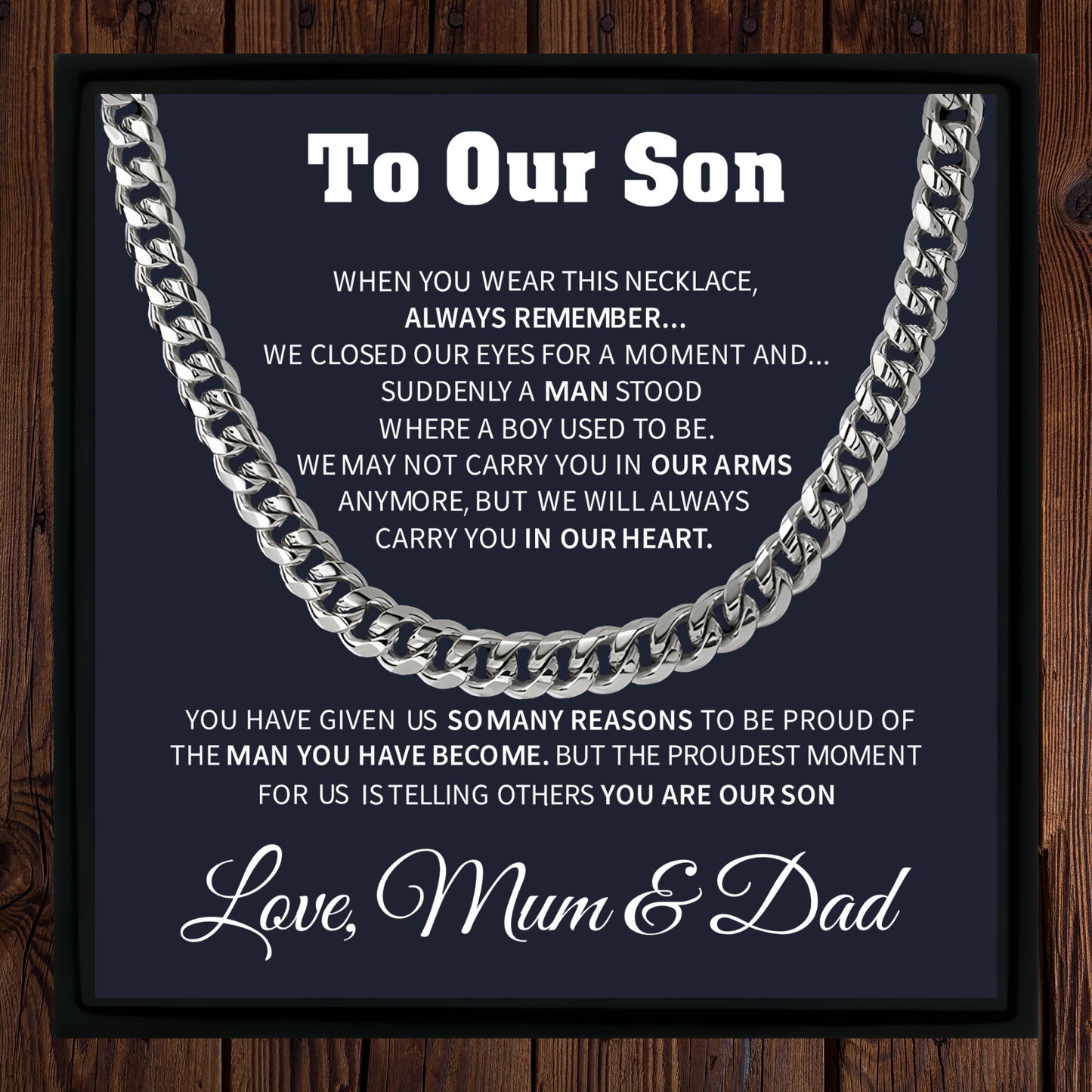 To Our Son Cuban Chain Necklace – Gift from Mum and Dad with Message Card and Gift Box