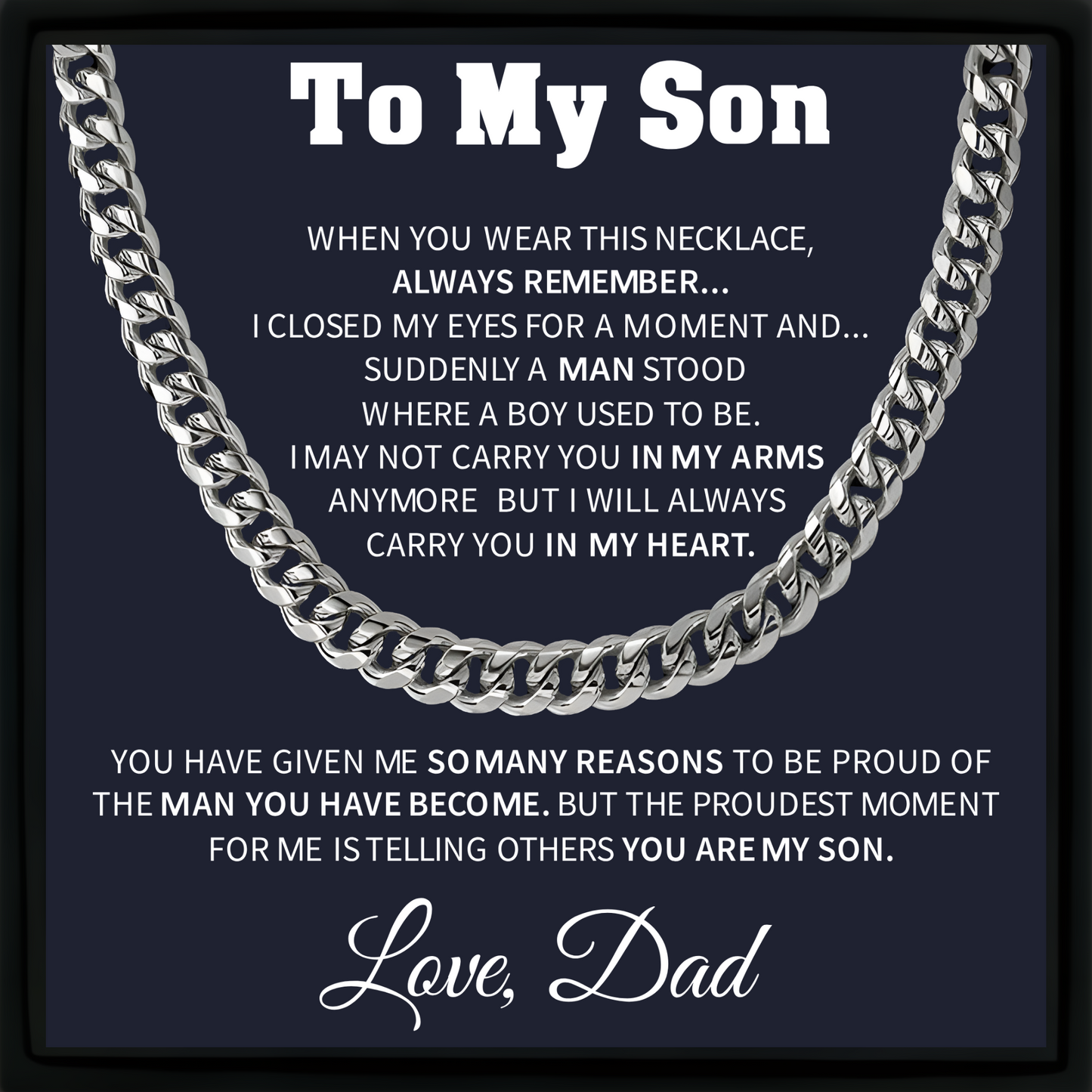 To My Son Cuban Chain Necklace – Meaningful Gift from Dad with Message Card and Gift Box
