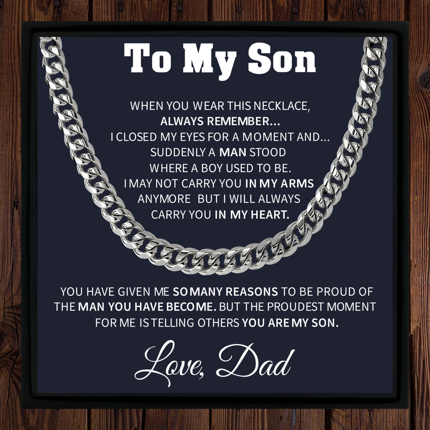 To My Son Cuban Chain Necklace – Meaningful Gift from Dad with Message Card and Gift Box