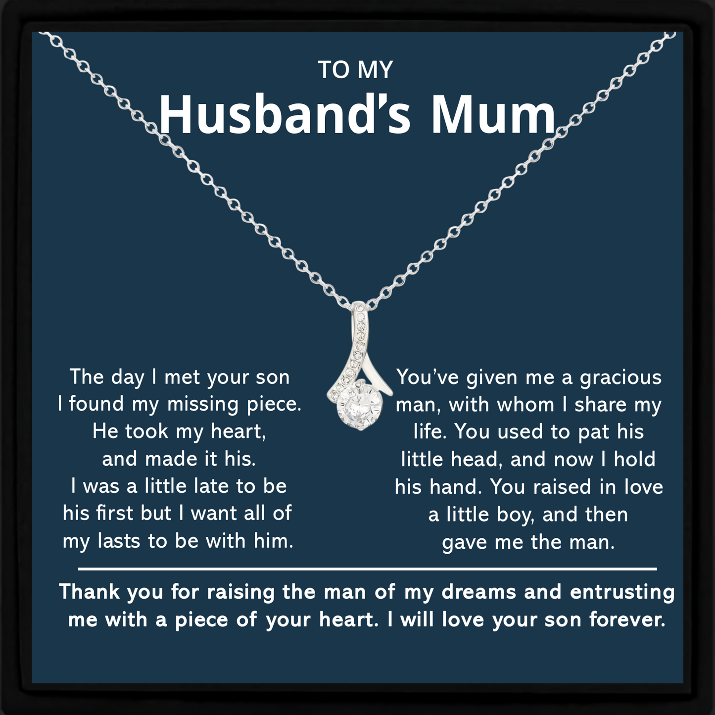 Husband's Mum Necklace – Thoughtful Gift for Mother-in-Law with Heartfelt Message, Elegant Pendant, and Gift Box