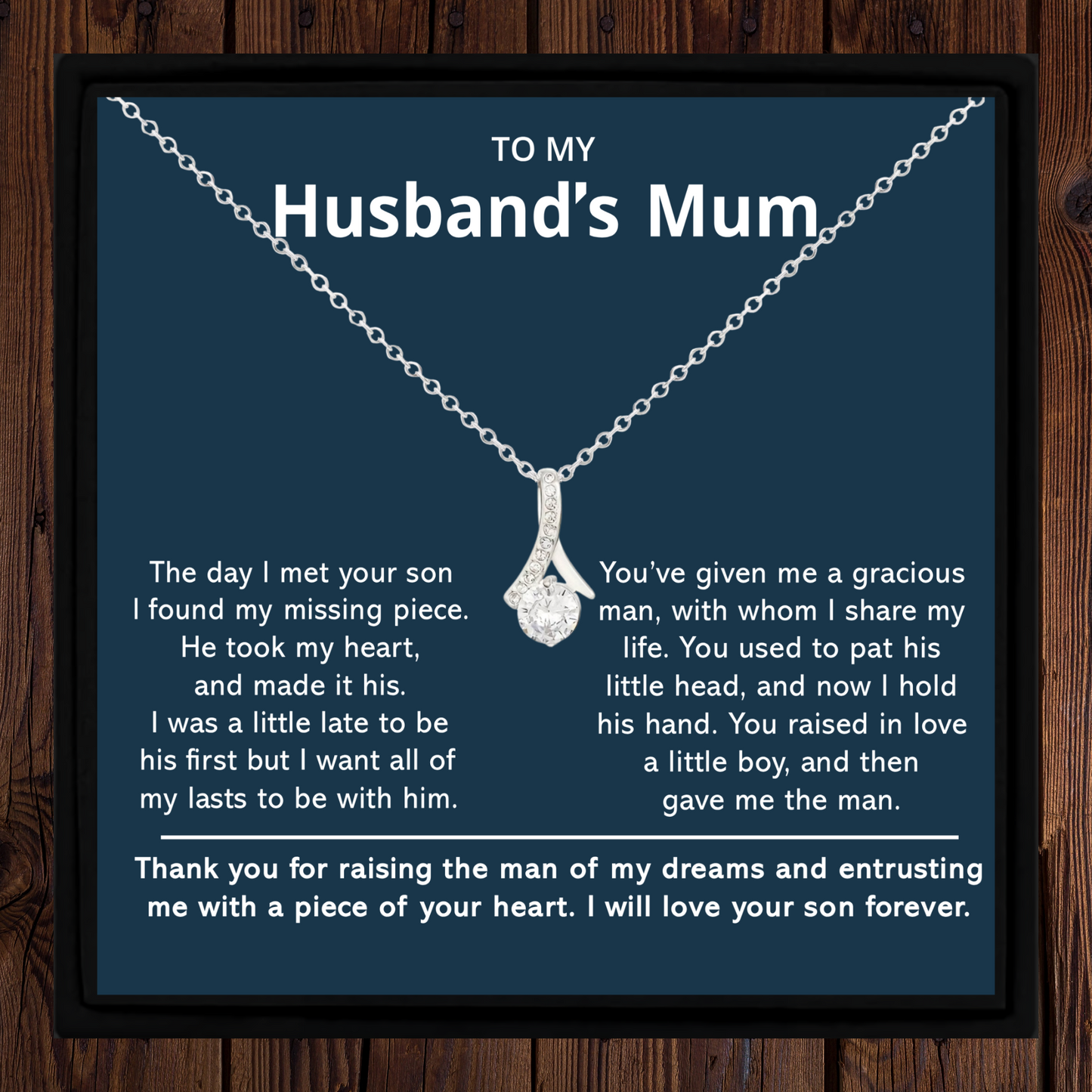 Husband's Mum Necklace – Thoughtful Gift for Mother-in-Law with Heartfelt Message, Elegant Pendant, and Gift Box