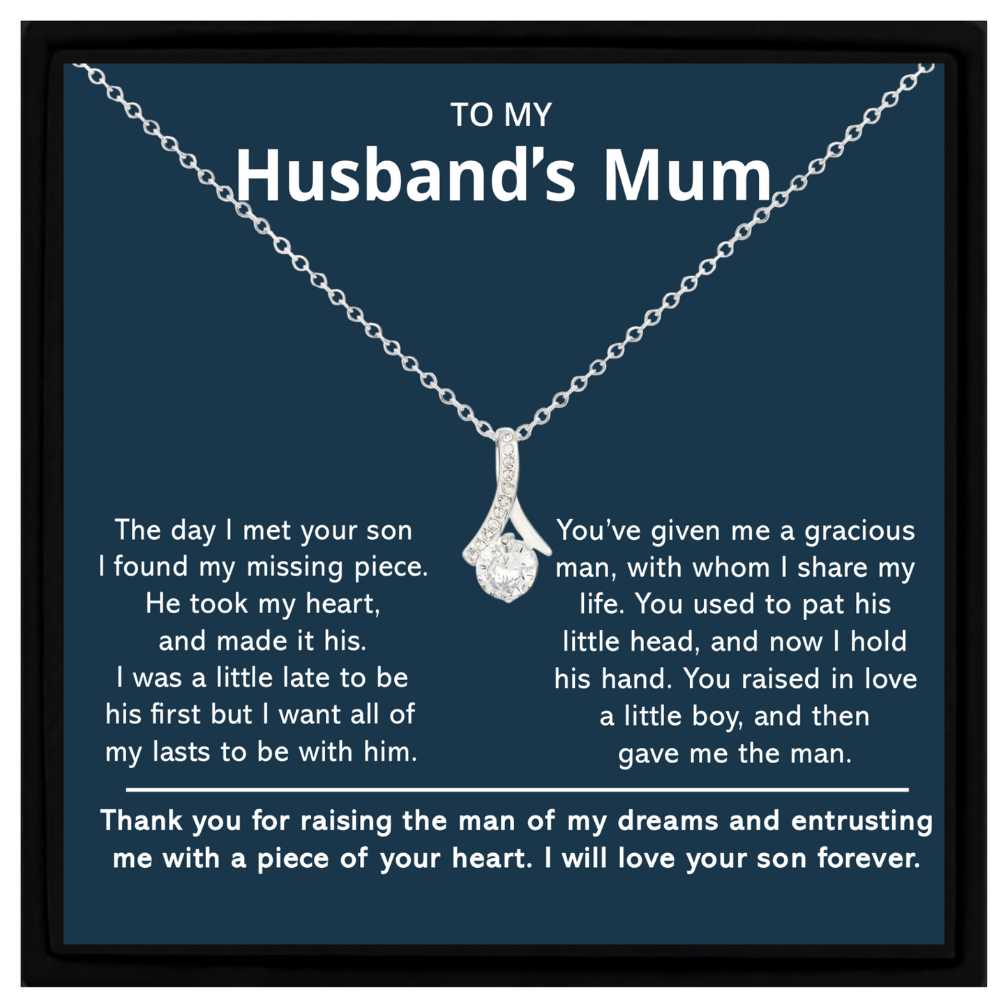 Husband's Mum Necklace – Thoughtful Gift for Mother-in-Law with Heartfelt Message, Elegant Pendant, and Gift Box