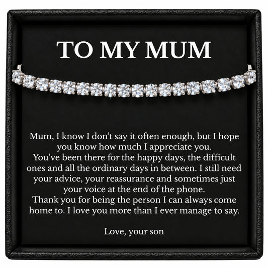 Tennis Bracelet for Mum from Son with Black Message Card