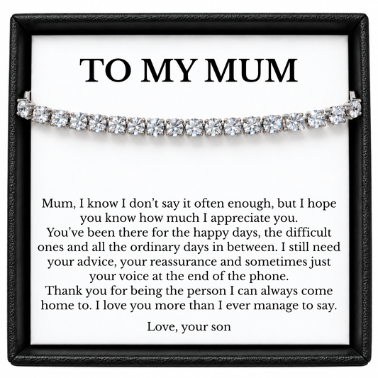 Tennis Bracelet for Mum from Son with Message Card
