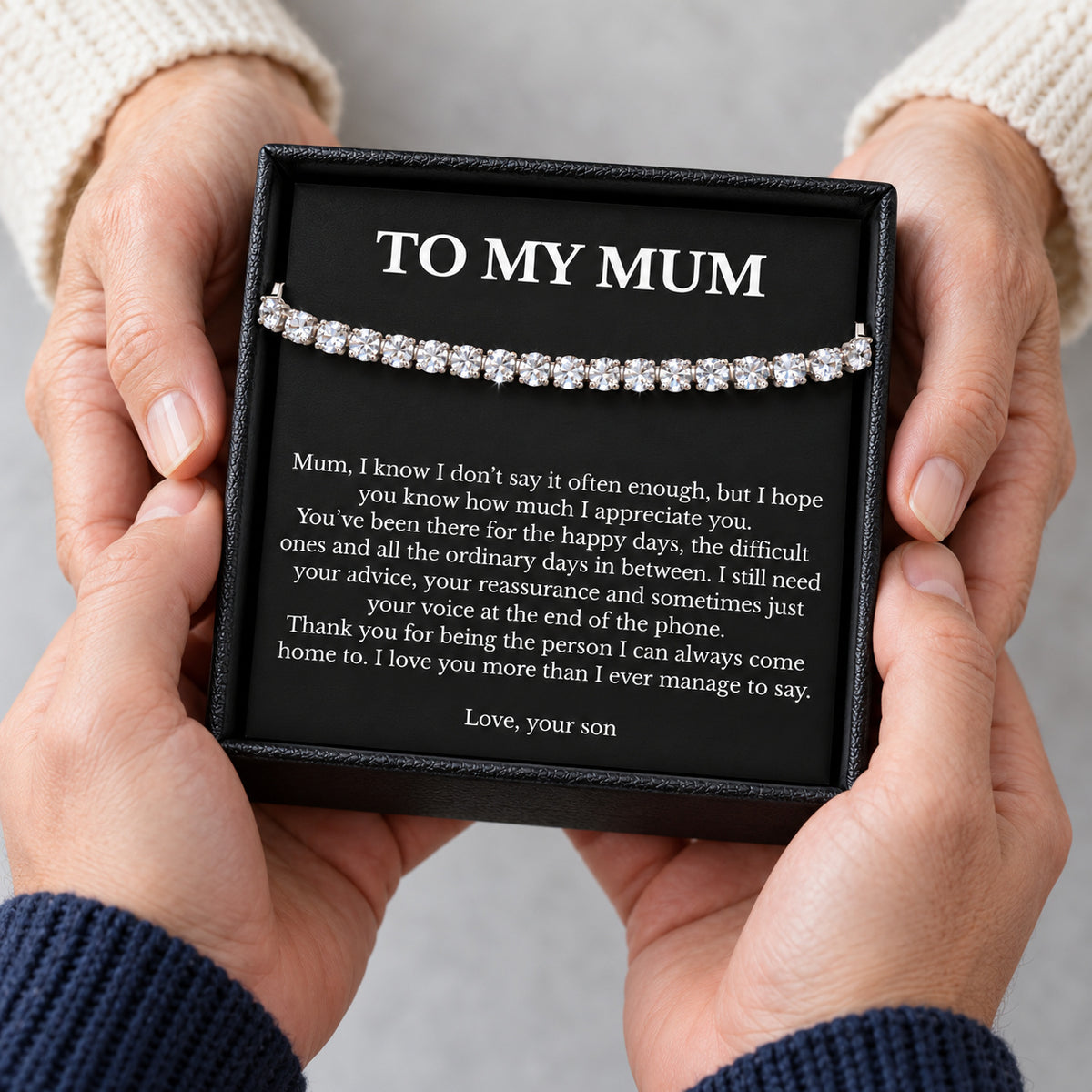 Tennis Bracelet for Mum from Son with Black Message Card