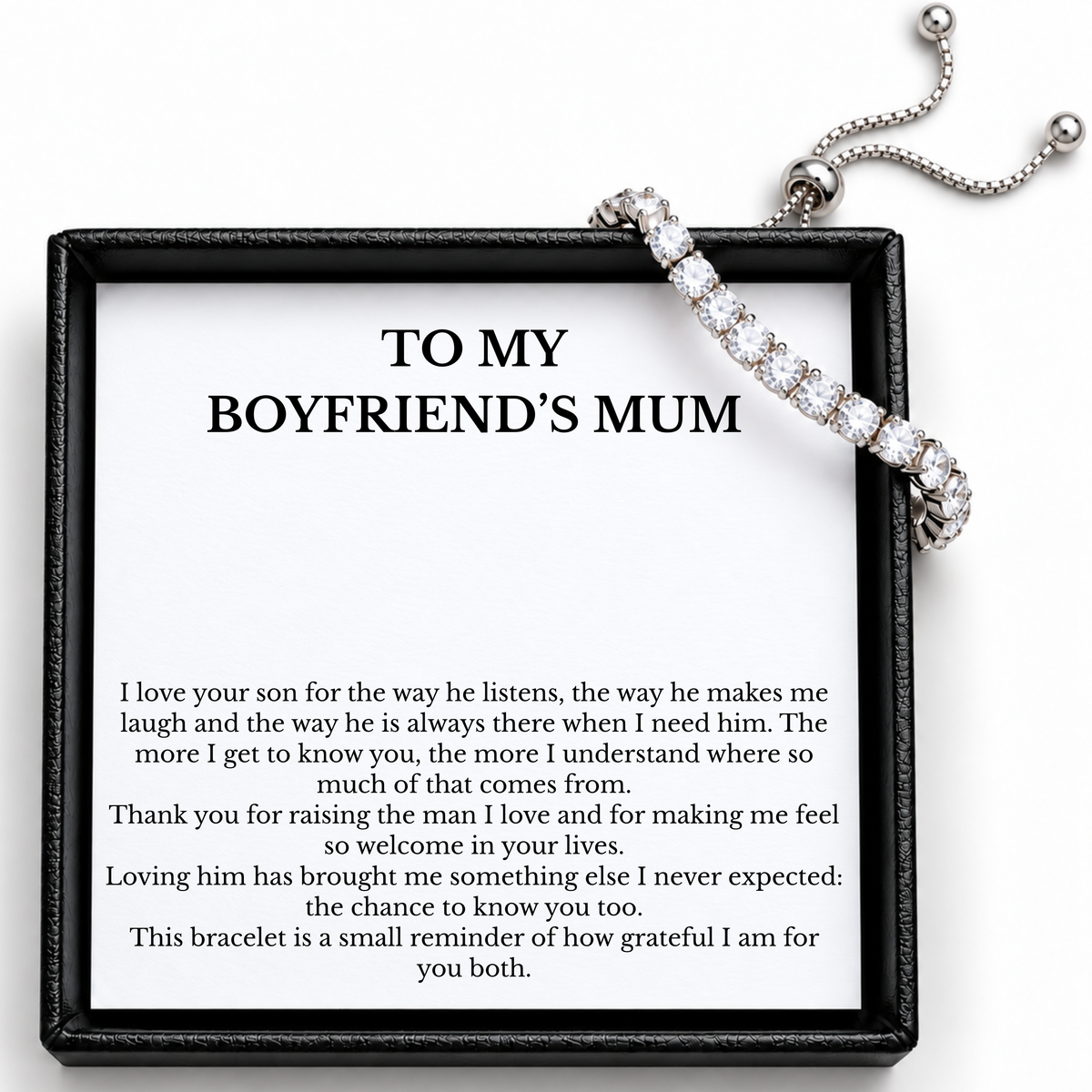 Boyfriend’s Mum Gift – Adjustable Tennis Bracelet with Message Card