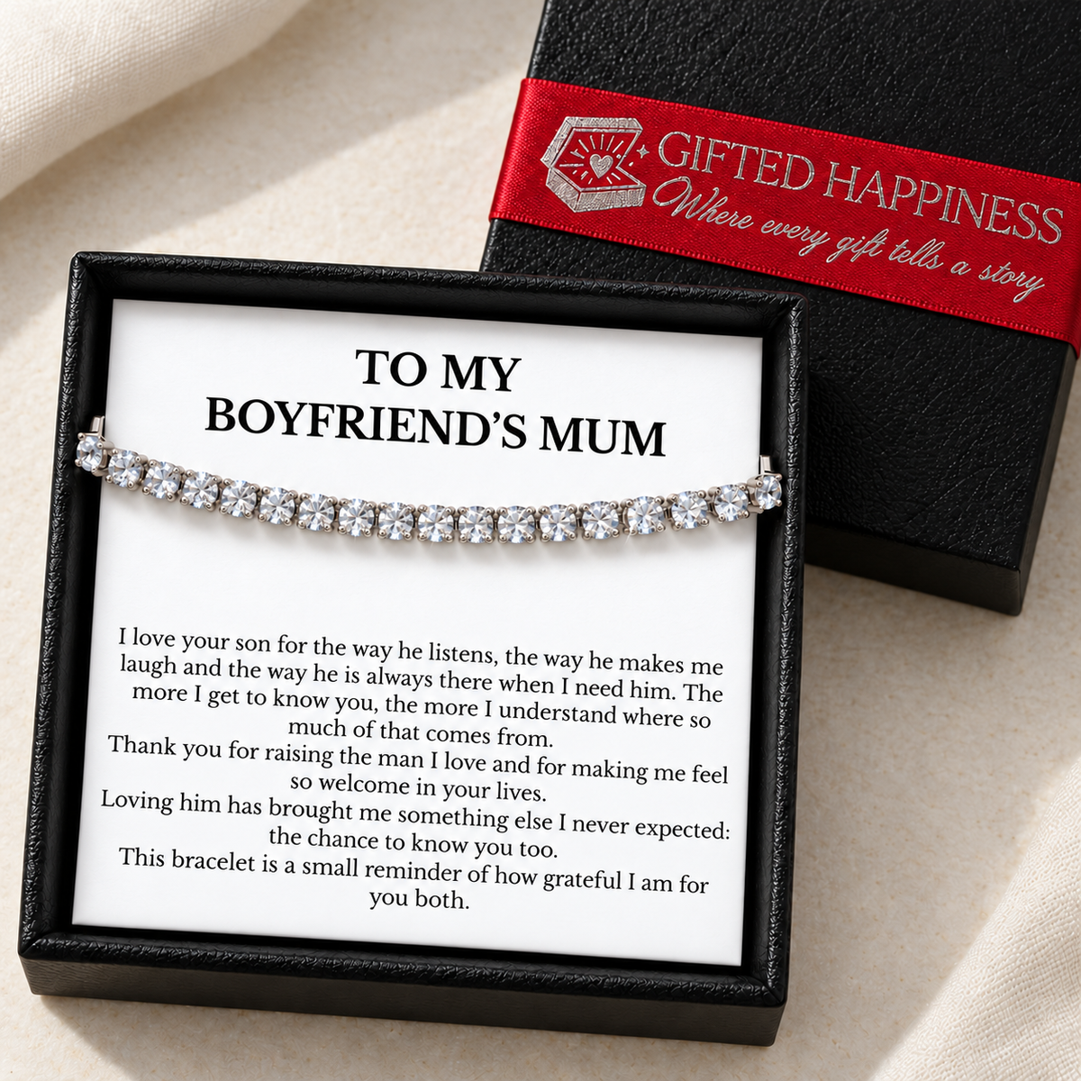 Boyfriend’s Mum Gift – Adjustable Tennis Bracelet with Message Card