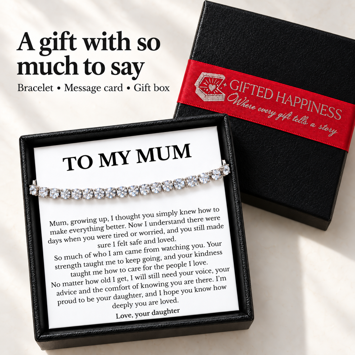 Mum Tennis Bracelet from Daughter with Message Card