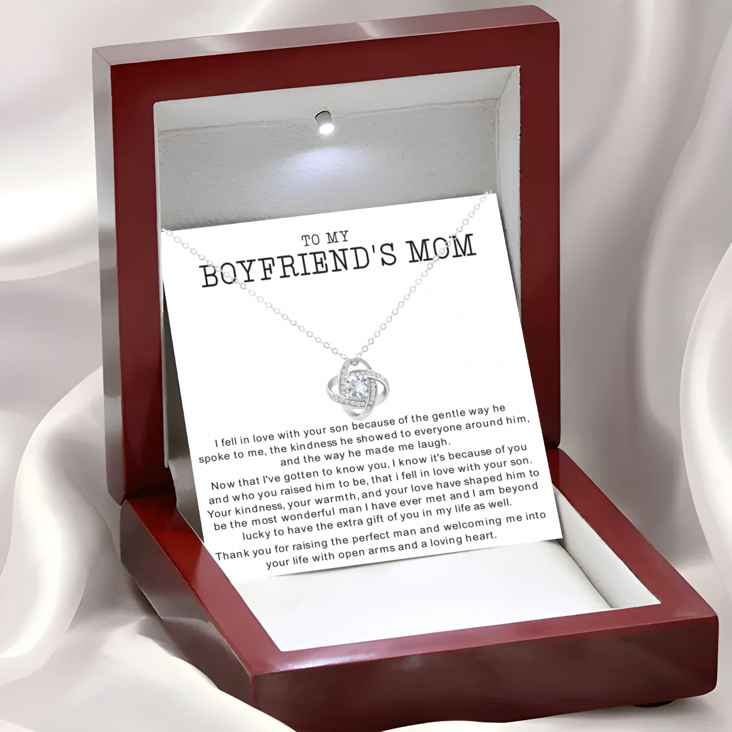 To My Boyfriend Mom Necklace Gift Luxury Necklace In Mahogany Style LED Gift Box and Message Card