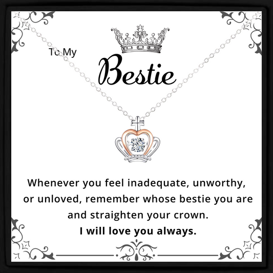 Bestie Gift Necklace – Elegant Crown Pendant Friendship Jewellery for Best Friend with Message Card in Gift Box